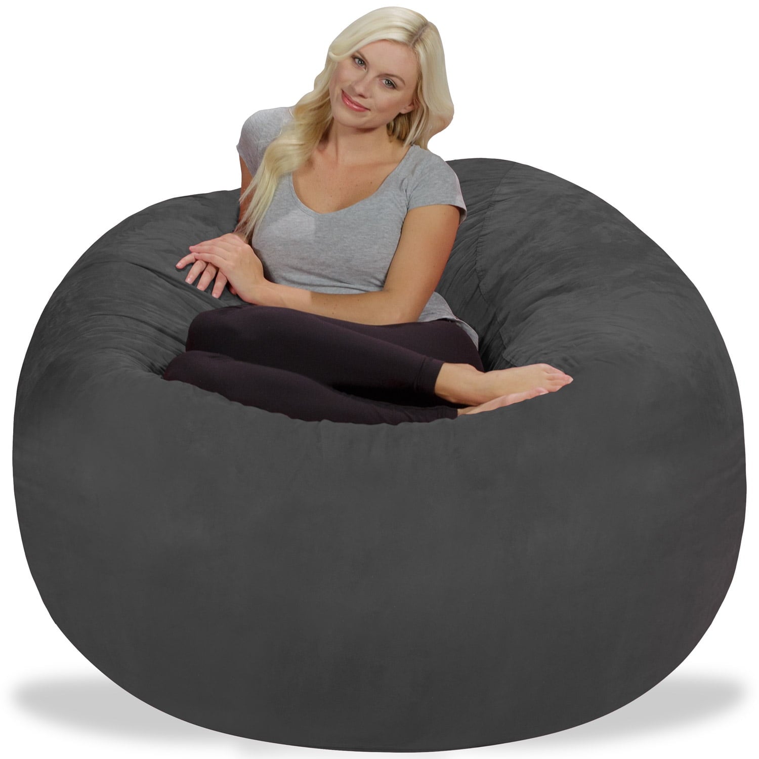 Chill Sack Bean Bag Chair, Memory Foam Lounger with Microsuede Cover, Kids, Adults, 5 ft, Charcoal