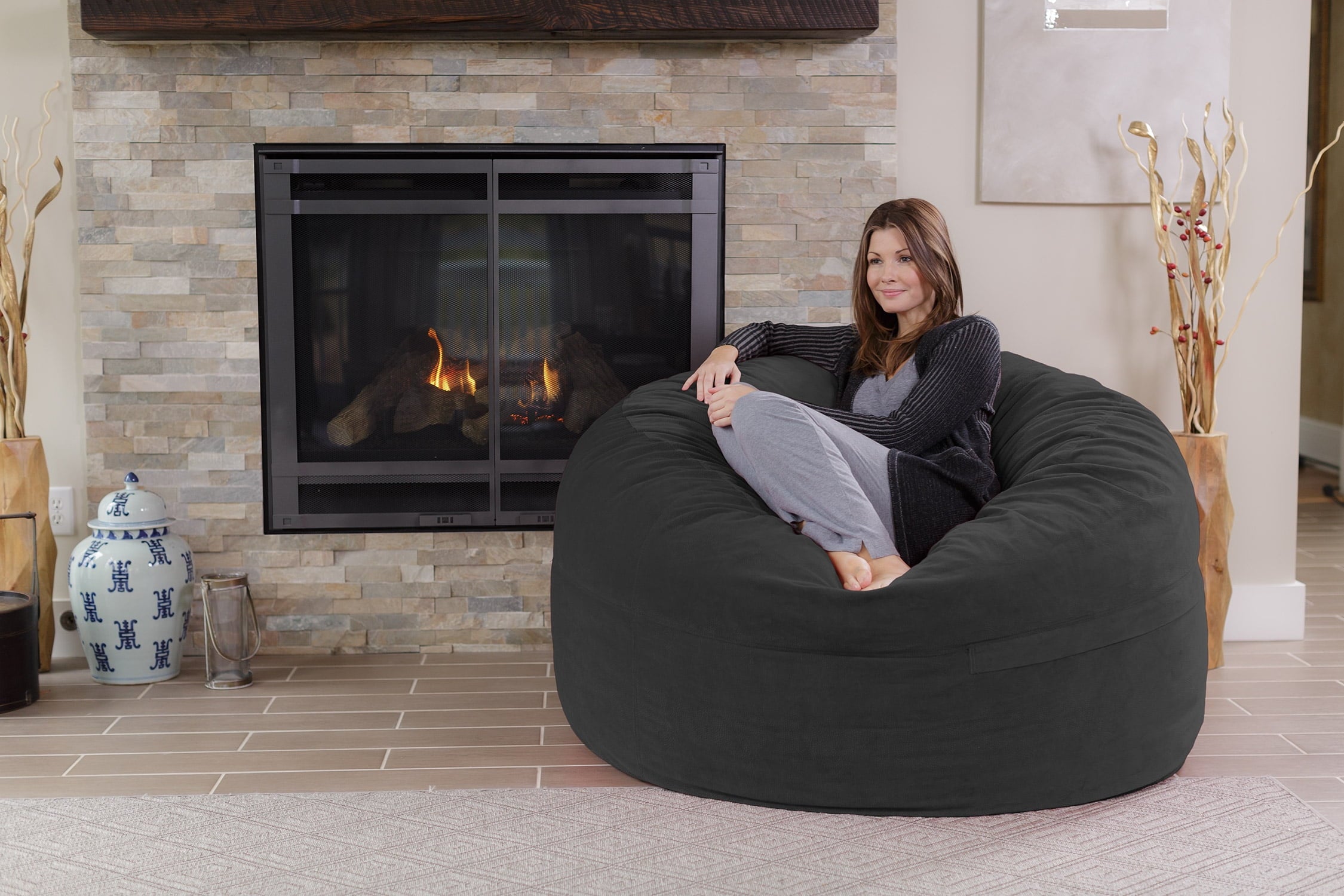 Chill Sack Bean Bag Chair, Memory Foam Lounger with Microsuede Cover, Kids, Adults, 5 ft, Charcoal