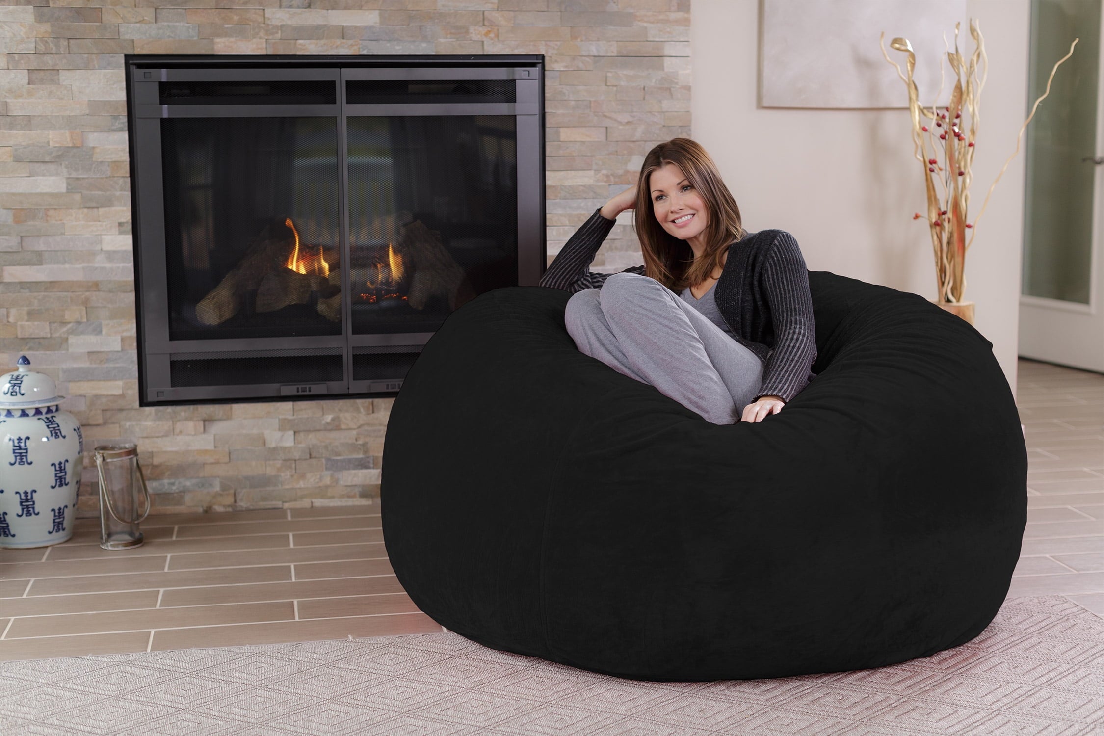 Chill Sack Bean Bag Chair, Memory Foam Lounger with Microsuede Cover, Kids, Adults, 5 ft, Charcoal