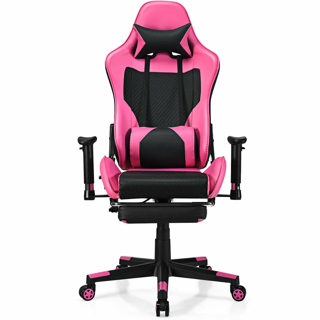 Costway Massage Gaming Chair Reclining Racing Office Computer Chair with Footrest Pink