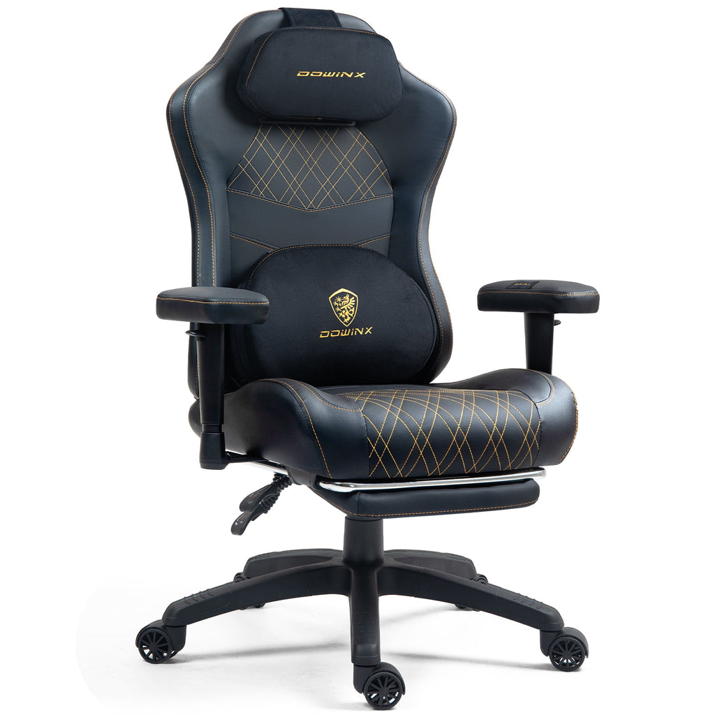 Easy4Home Heated Massage Gaming Chair with Sofa Spring Cushion, Ergonomic Reclining Computer Chair with Adjustable Lumbar Support and Footrest， Black&Gold