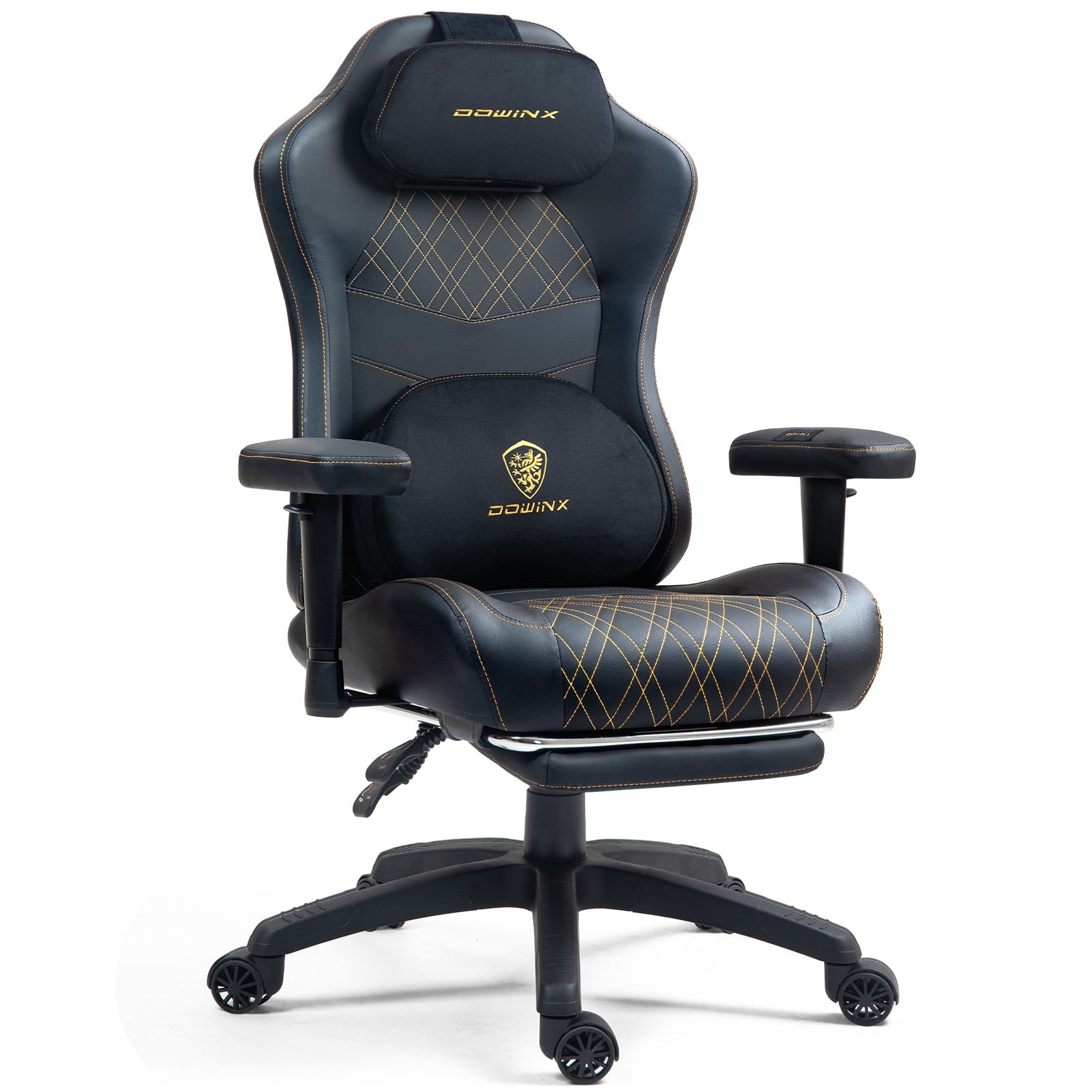 Easy4Home Heated Massage Gaming Chair with Sofa Spring Cushion, Ergonomic Reclining Computer Chair with Adjustable Lumbar Support and Footrest， Black&Gold