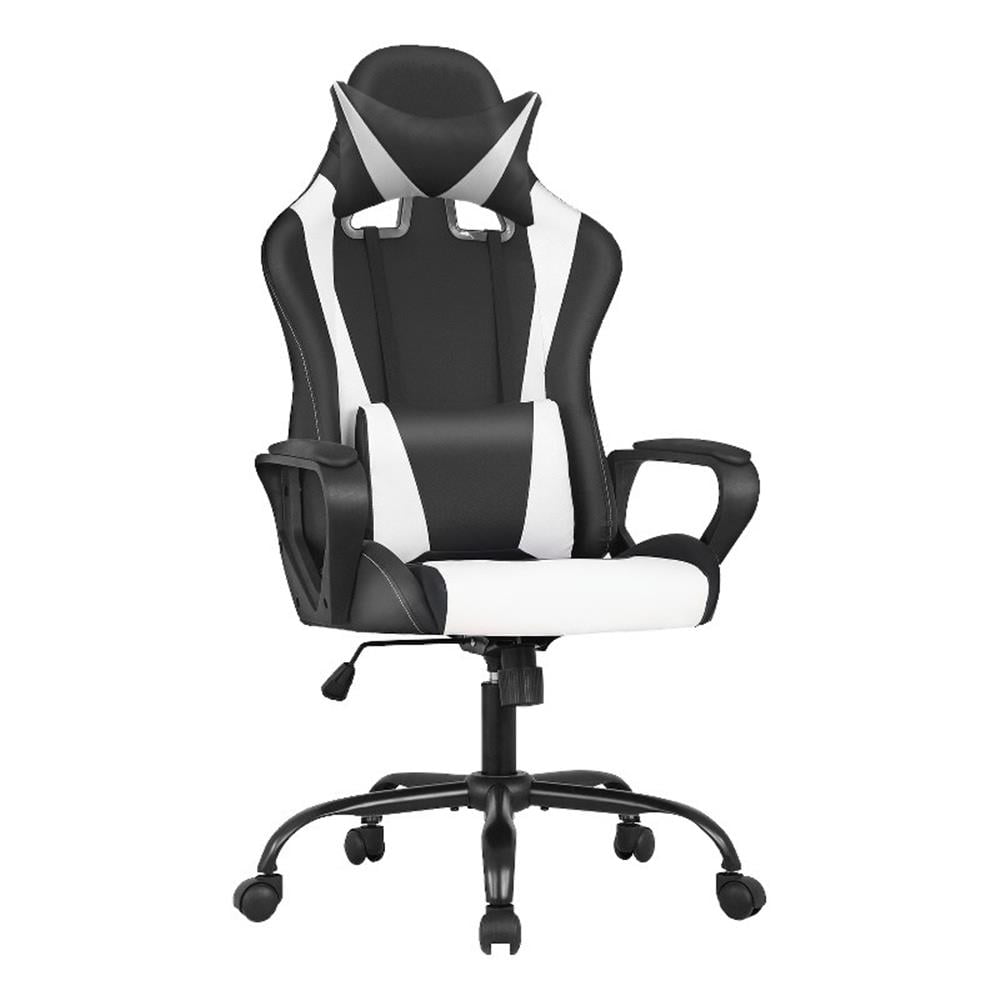 Furniture of America Igra Faux Leather Gaming Desk Chair in Black and White