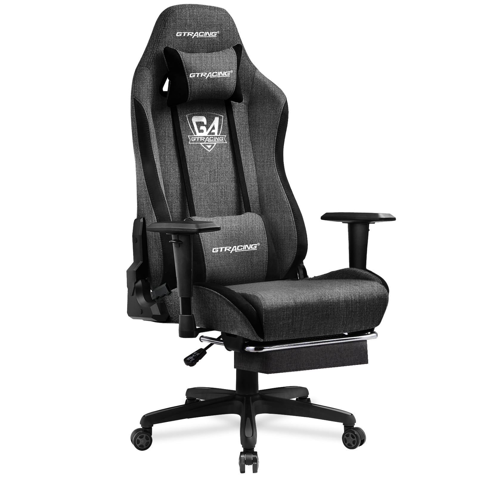 GTRACING Fabric Adjustable Height Reclining Gaming Office Chair with Footrest, Gray