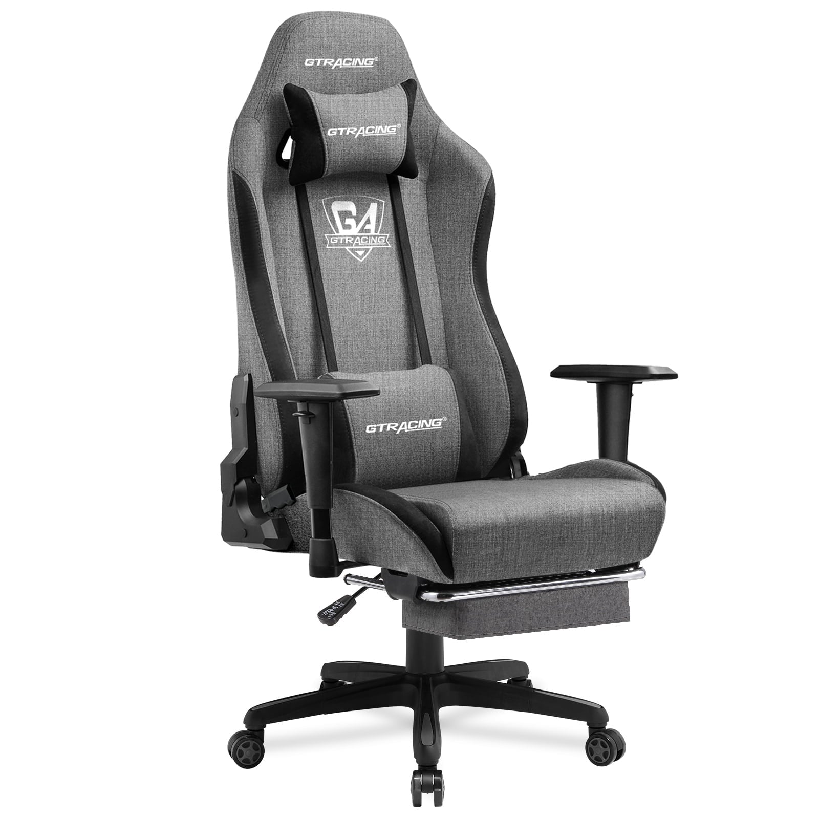 GTRACING Fabric Adjustable Height Reclining Gaming Office Chair with Footrest, Gray