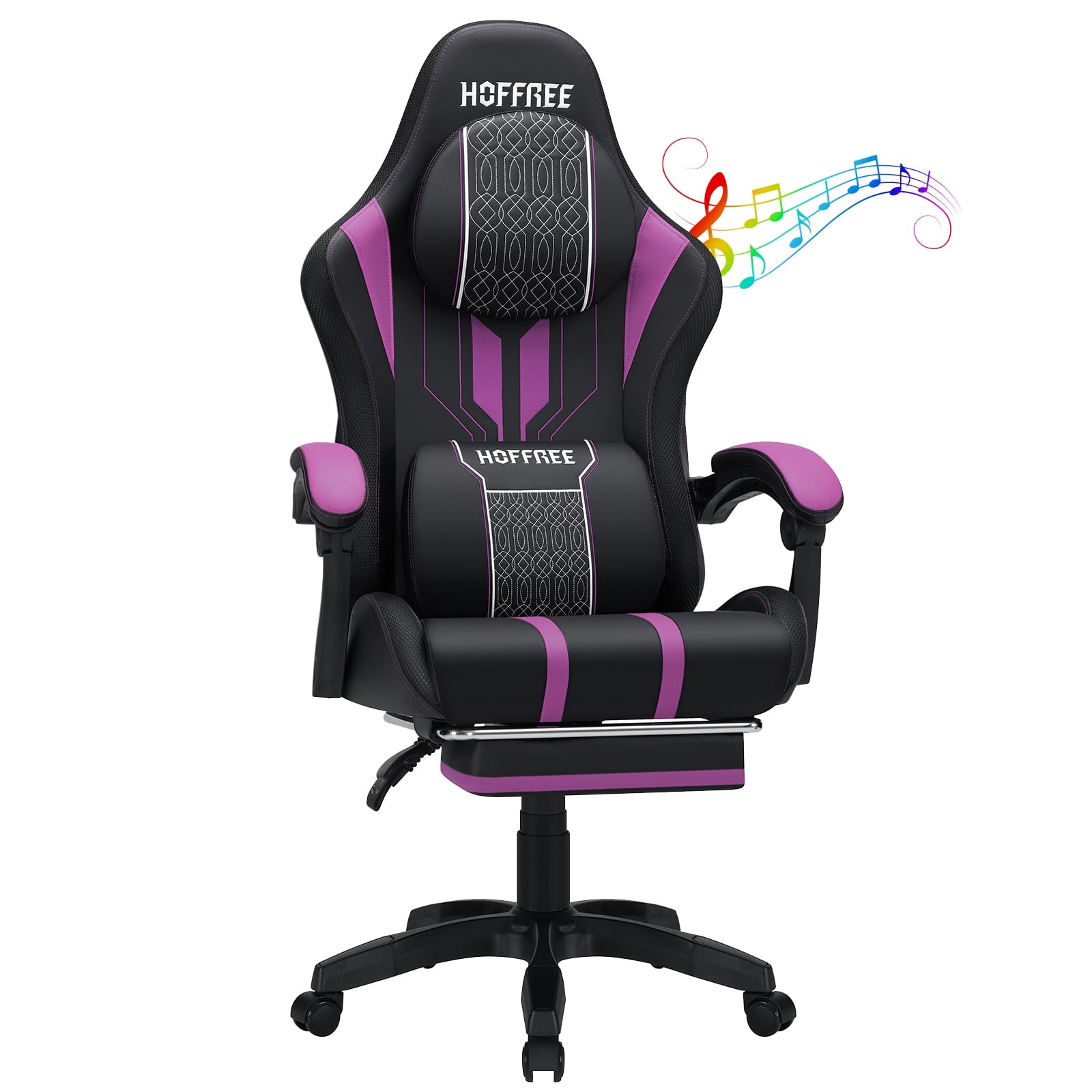 Hoffree Big and Tall Gaming Chair with Speakers Massage Office Chair Adjustable Lumbar Support Linkage Armrest for Home Office