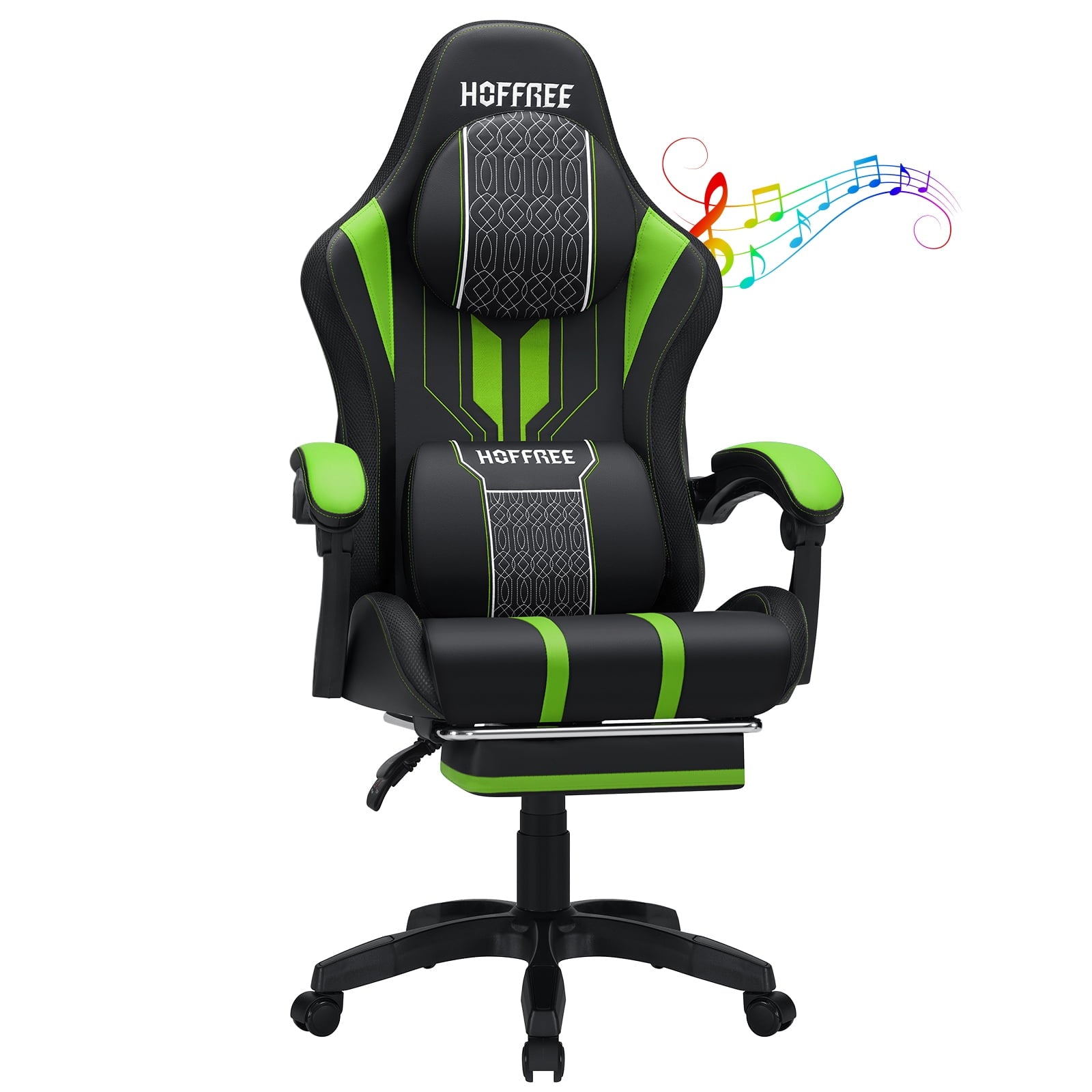 Hoffree Big and Tall Gaming Chair with Speakers Massage Office Chair Adjustable Lumbar Support Linkage Armrest for Home Office