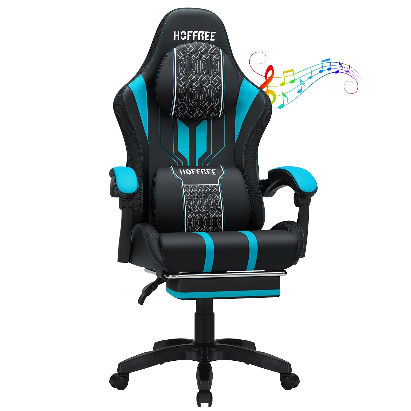 Hoffree Big and Tall Gaming Chair with Speakers Massage Office Chair Adjustable Lumbar Support Linkage Armrest for Home Office