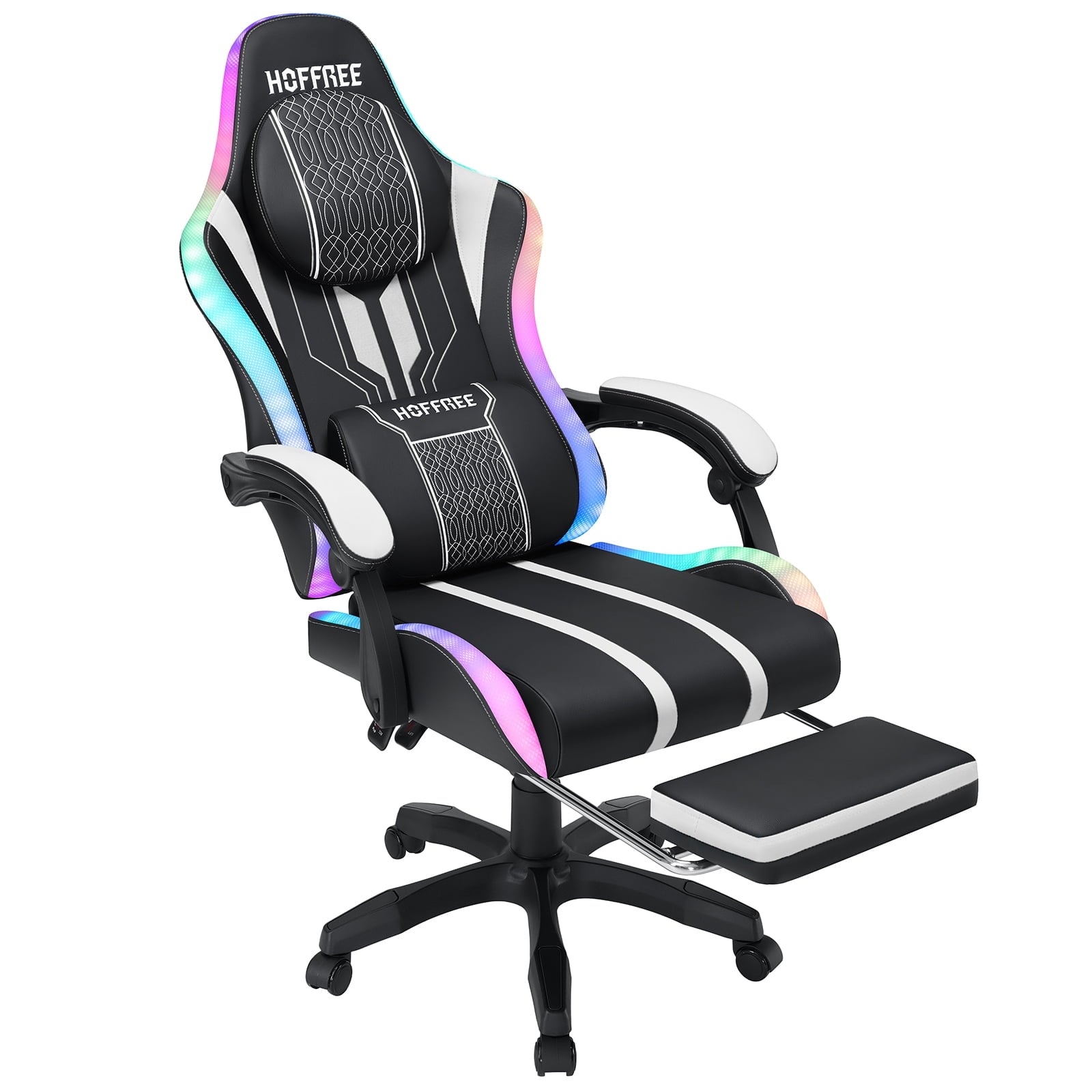 Hoffree Gaming Chair with Speakers High Duty Video Game Chairs with Footrest Plus Size Computer Gamer Chair with Massage Thickened Seat Cushion