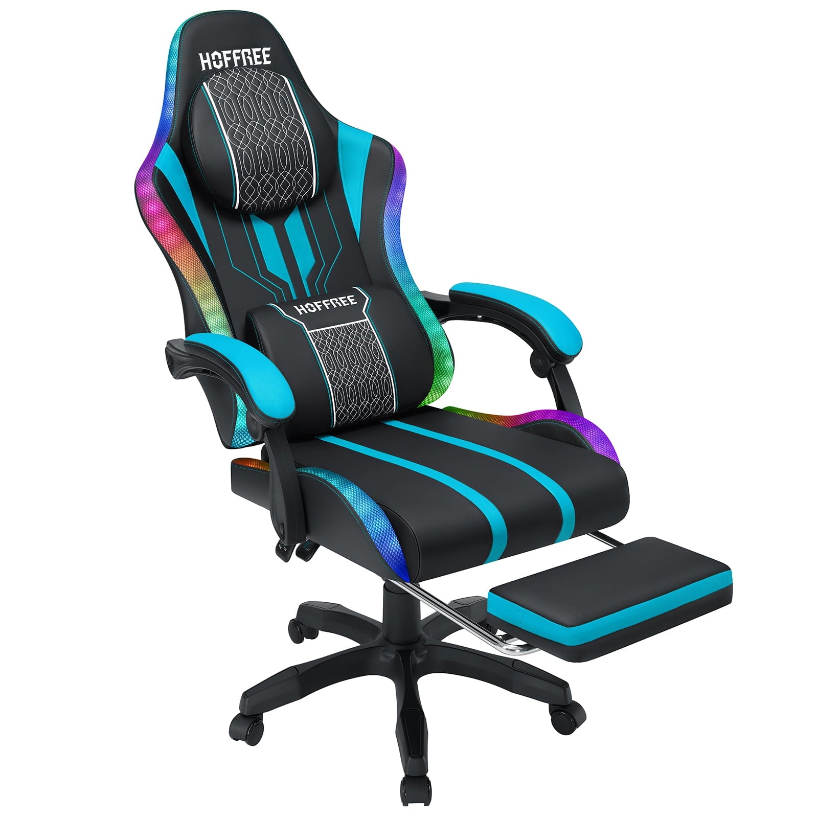 Hoffree Gaming Chair with Speakers High Duty Video Game Chairs with Footrest Plus Size Computer Gamer Chair with Massage Thickened Seat Cushion