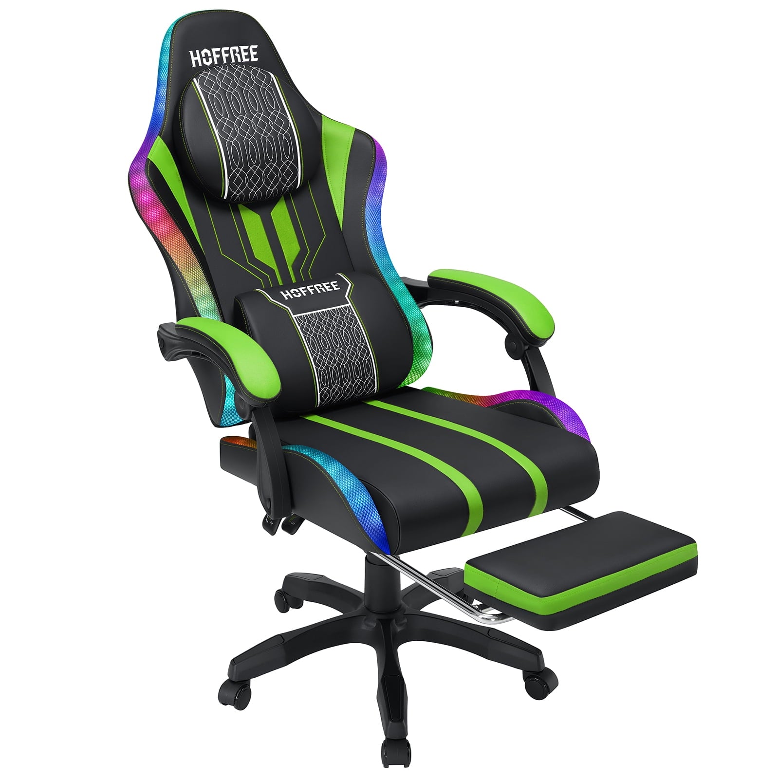 Hoffree Gaming Chair with Speakers High Duty Video Game Chairs with Footrest Plus Size Computer Gamer Chair with Massage Thickened Seat Cushion