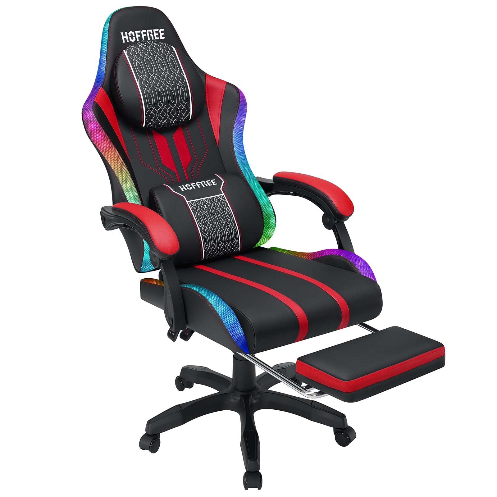 Hoffree Gaming Chair with Speakers High Duty Video Game Chairs with Footrest Plus Size Computer Gamer Chair with Massage Thickened Seat Cushion
