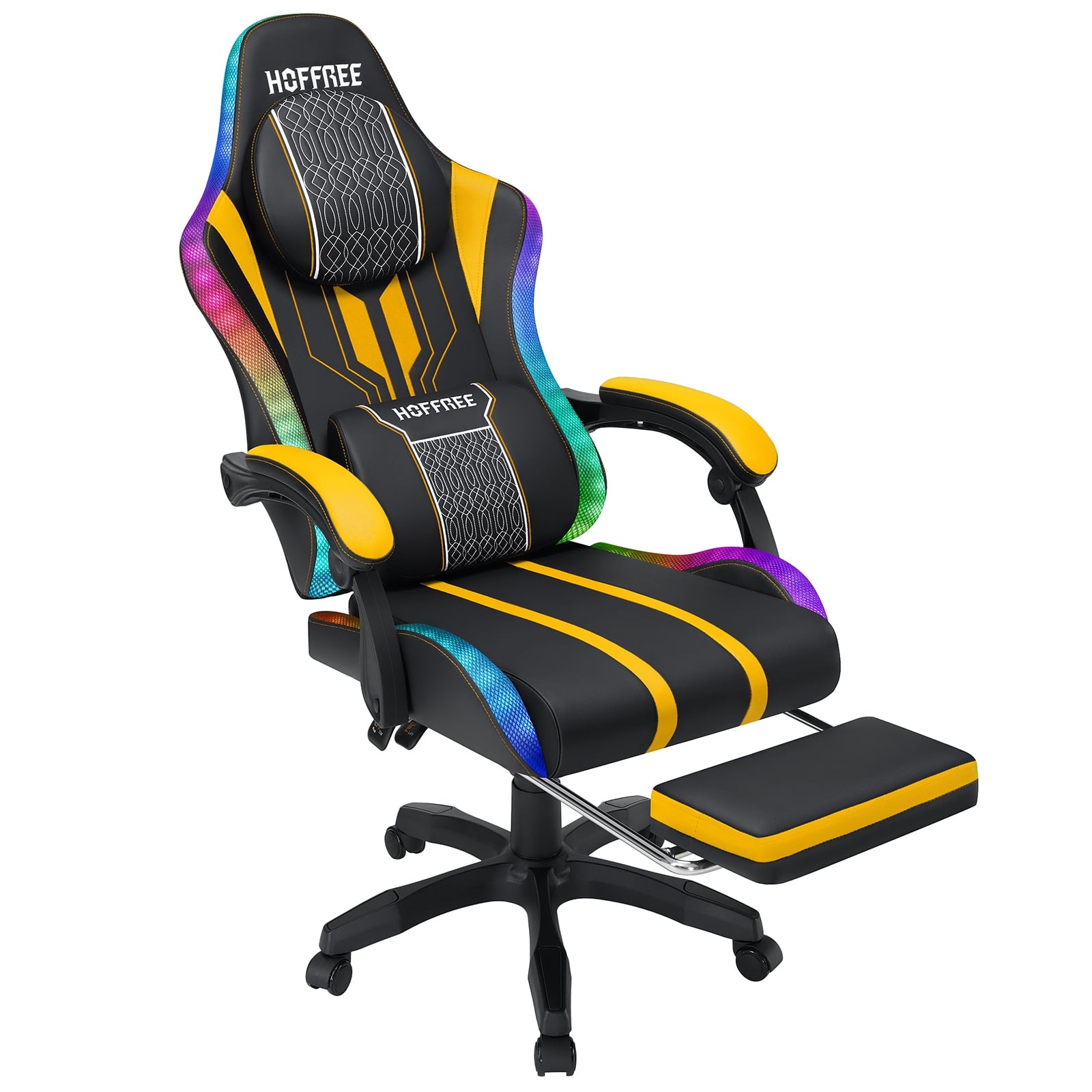 Hoffree Gaming Chair with Speakers High Duty Video Game Chairs with Footrest Plus Size Computer Gamer Chair with Massage Thickened Seat Cushion