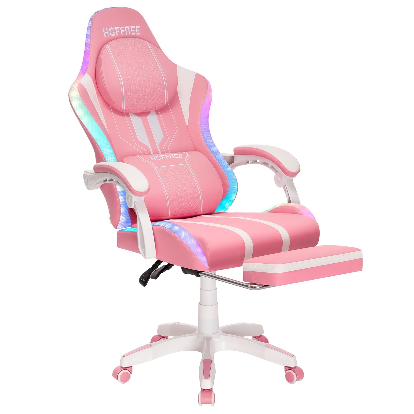 Hoffree Gaming Chair with Speakers High Duty Video Game Chairs with Footrest Plus Size Computer Gamer Chair with Massage Thickened Seat Cushion