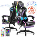 Hoffree Massage Gaming Chair with Bluetooth Speaker and RGB LED Lights, Ergonomic Video Game Chair High Back Swivel Office Recliner  Chair with Adjustable Footrest, Headrest and Lumbar Support