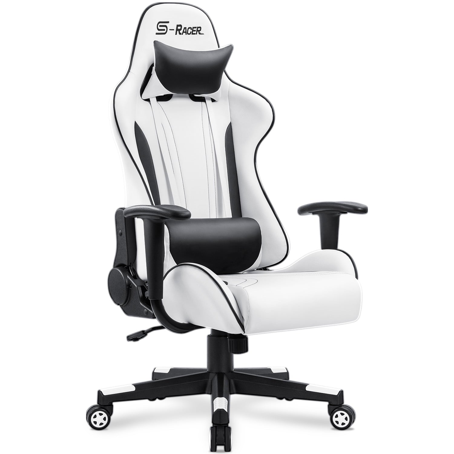 Homall Gaming Chair Sracer Rocking Chair High Back Racing Office Chair Computer Desk Chair PU Leather Executive and Ergonomic Swivel Chair, White