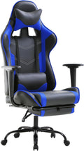 PayLessHere Blue Gaming Chair - Ergonomic PU Leather w/Lumbar Support & Footrest