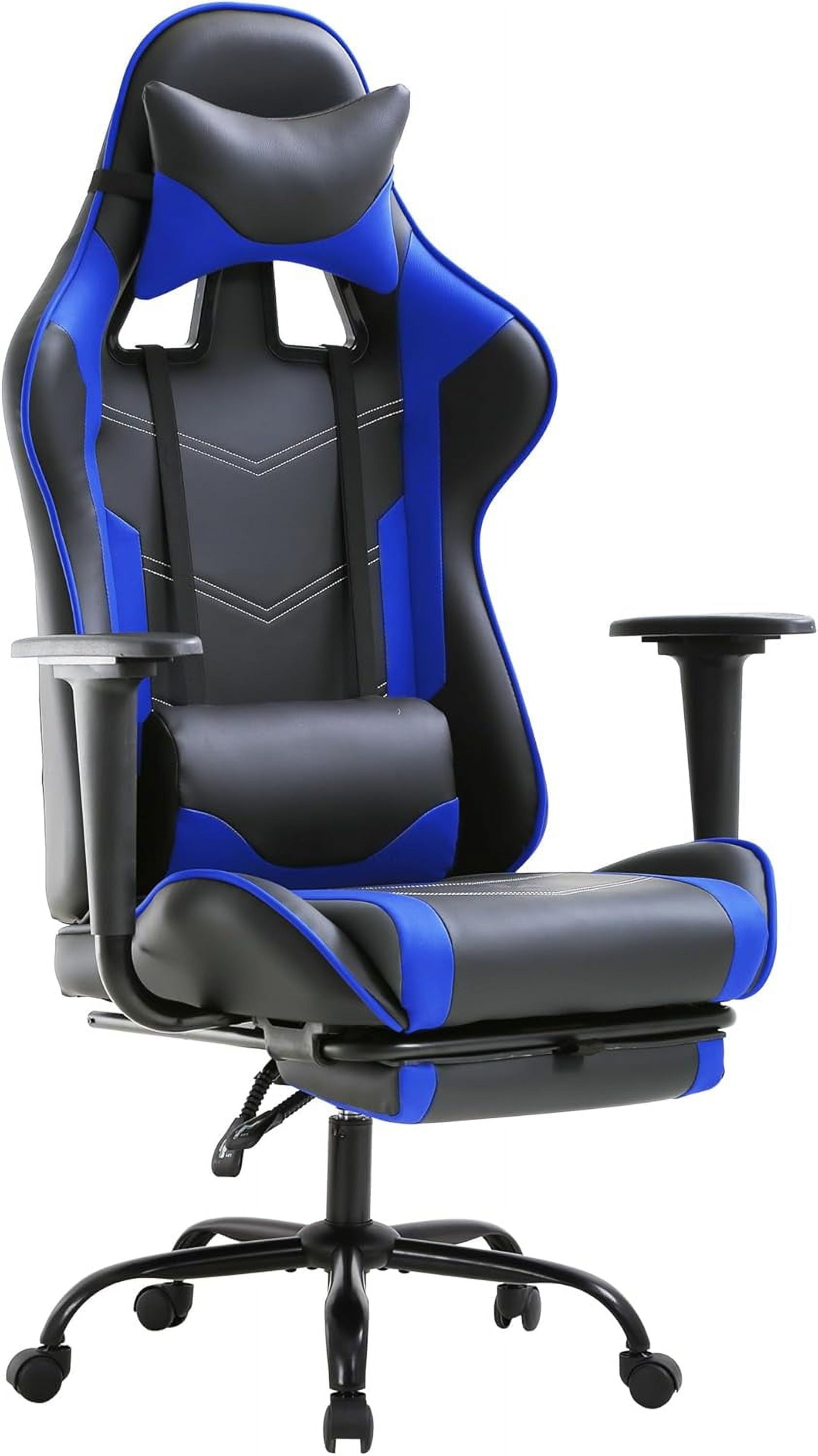 PayLessHere Blue Gaming Chair - Ergonomic PU Leather w/Lumbar Support & Footrest