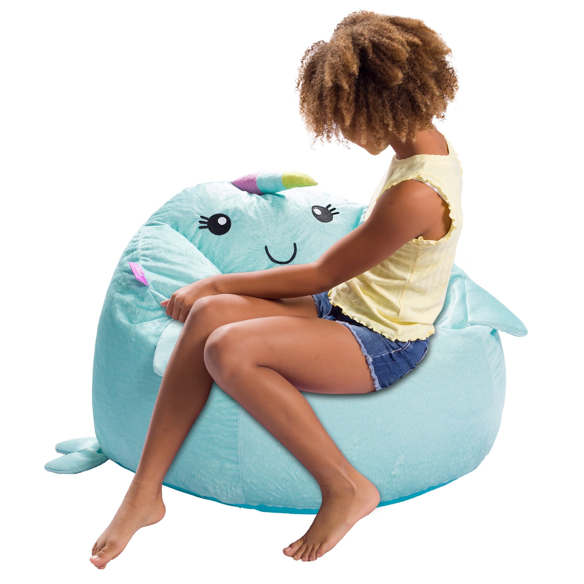 Posh Creations Cute Soft Bean Bag Chair for Kids, Furry, 2.5ft, Large, Animal - White Unicorn