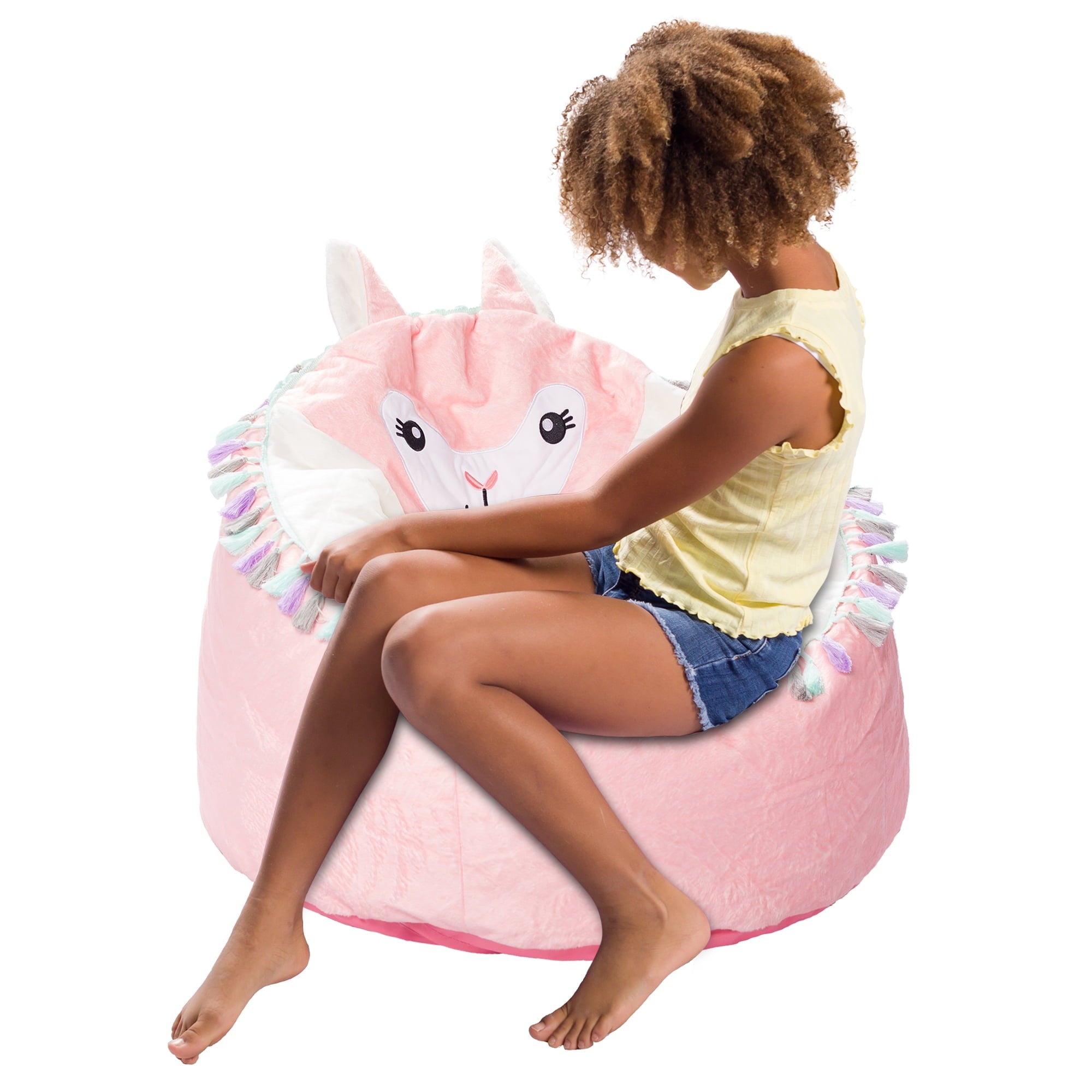 Posh Creations Cute Soft Bean Bag Chair for Kids, Furry, 2.5ft, Large, Animal - White Unicorn