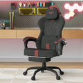SOONTRANS Ergonomic Gaming Chair with Footrest, Adult Office Chair with Pocket Spring Cushion, Comfortable Gamer Game with Massage Lumbar Cushion Linen Fabric, Reclining Computer Chair, Grey & White