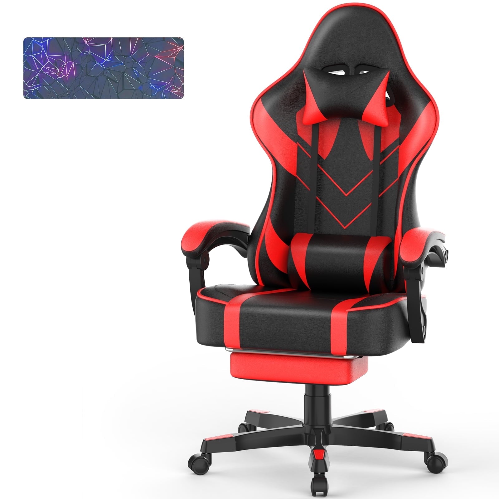 SOONTRANS Gaming Chair, High Back PU Leather Gamer Chair Game with Massage & Footrest, Reclining Ergonomic Computer Office Chair for Adults, Racing Style Video Game Chair, Red