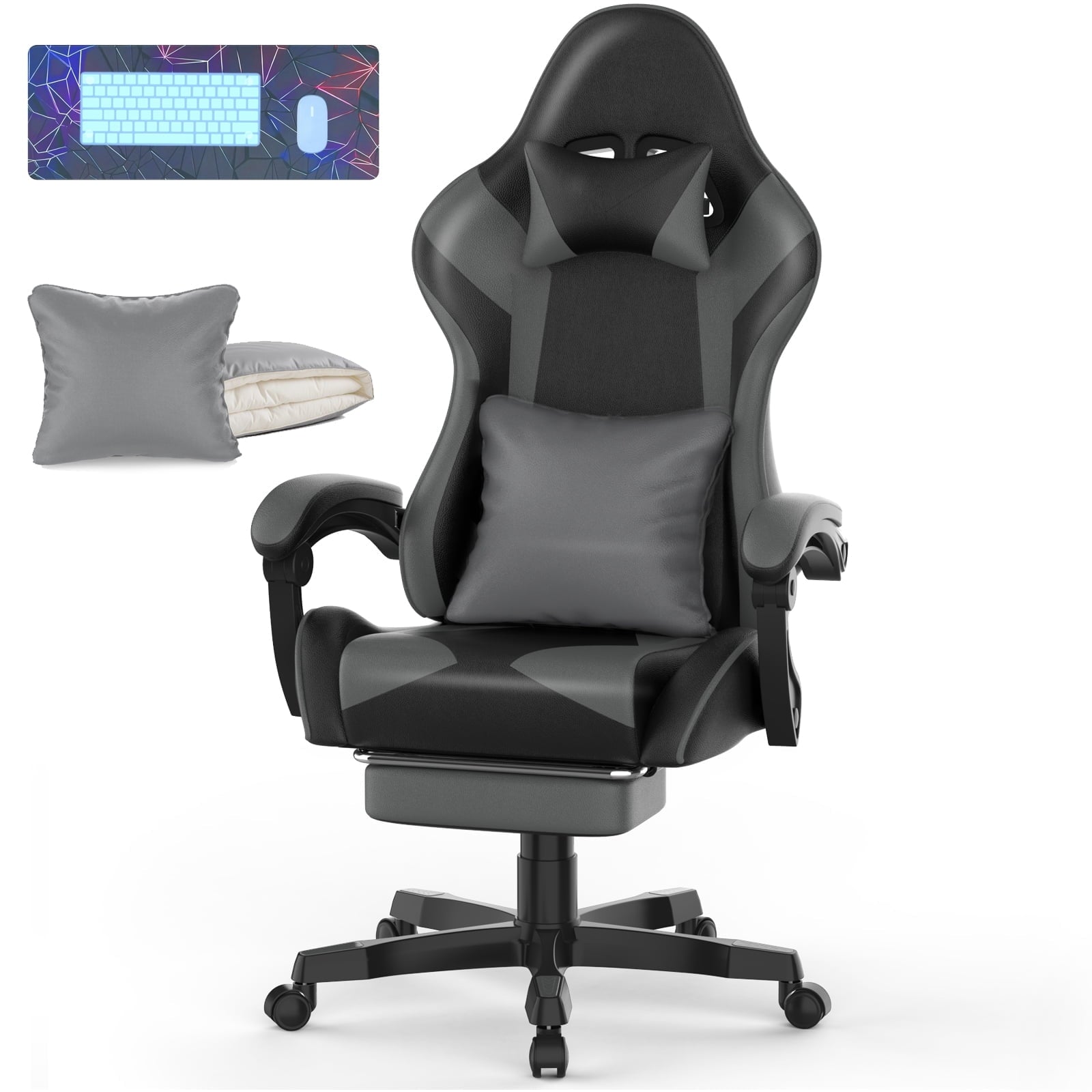 SOONTRANS Gaming Chair, High Back PU Leather Gamer Chair Game with Massage & Footrest, Reclining Ergonomic Computer Office Chair for Adults, Racing Style Video Game Chair, Red