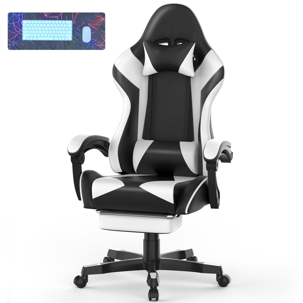 SOONTRANS Gaming Chair, High Back PU Leather Gamer Chair Game with Massage & Footrest, Reclining Ergonomic Computer Office Chair for Adults, Racing Style Video Game Chair, Red