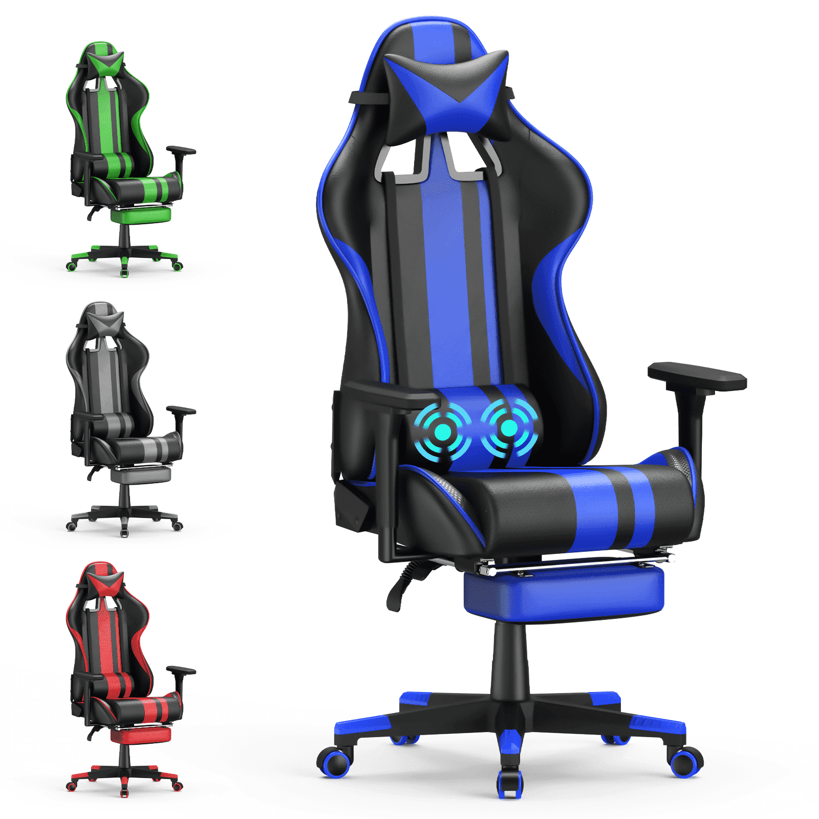 SOONTRANS Gaming Chair, High Back PU Leather Gamer Chair Game with Massage & Footrest, Reclining Ergonomic Computer Office Chair for Adults, Racing Style Video Game Chair, Red
