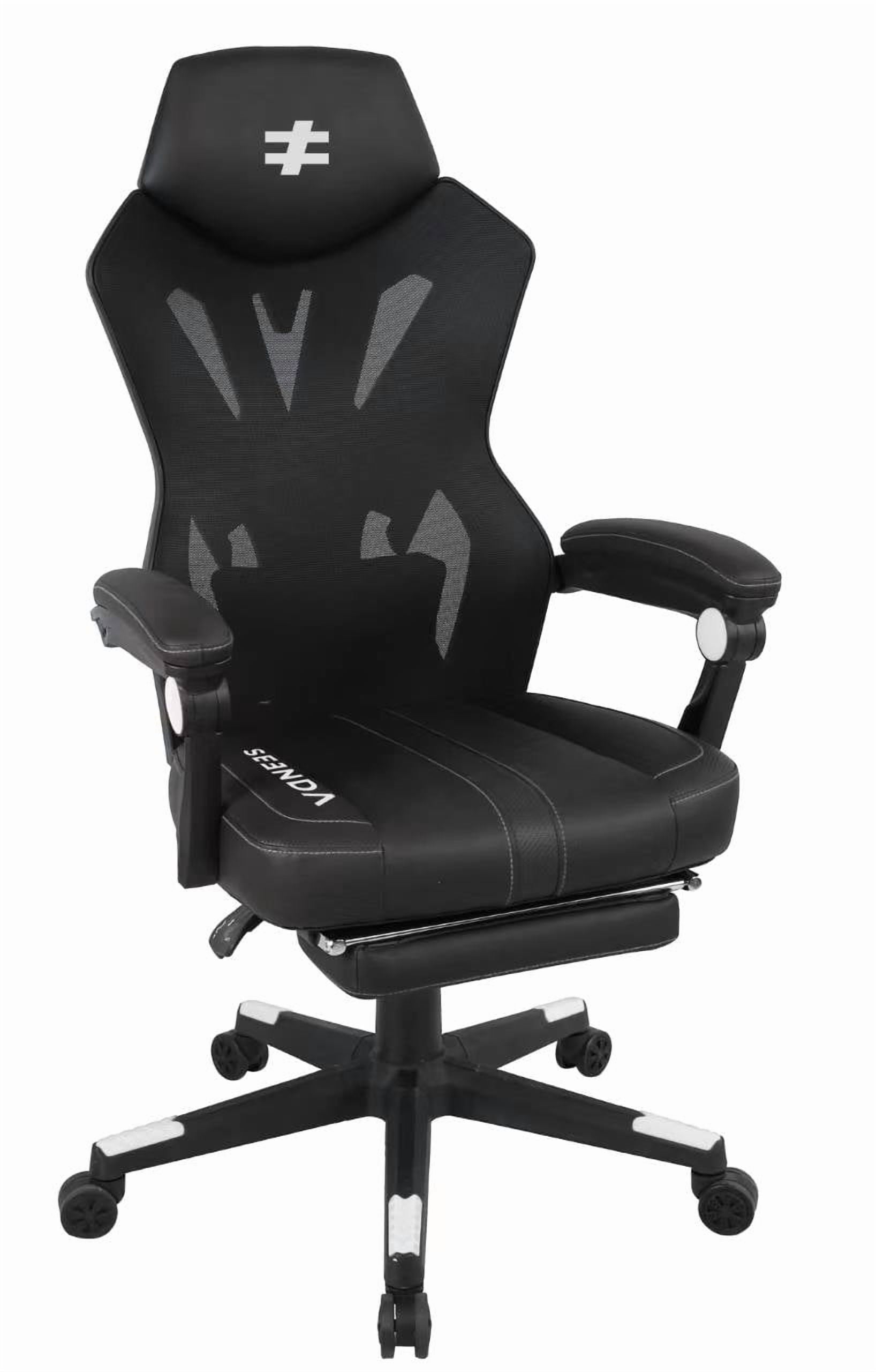 Seenda Gaming Chair, Computer Chair with Mesh Back, Ergonomic Office Desk Chair with Footrest, Reclining Video Game Chair with Adjustable Headrest and Lumbar Support for Gaming and Office