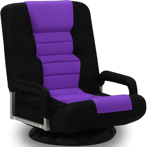 Swivel Gaming Chair Multipurpose Floor Gaming Chair for Playing Video Games, TV, Reading w/Armrest Lumbar Support & 6 Adjustable Postion Backrest for Adults & Kids,Purple