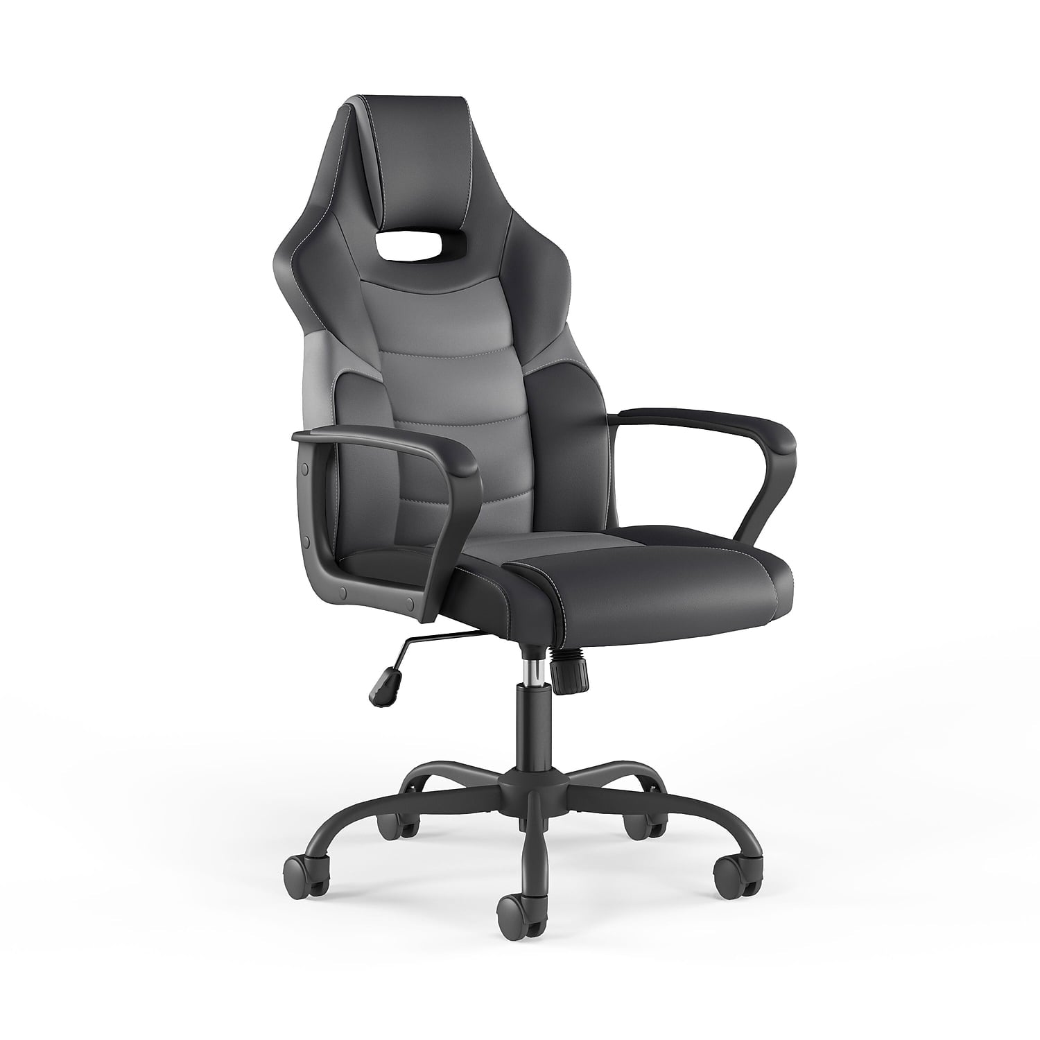 WorkLife Brands Emerge Vector Gaming Chair with Fixed Arms, Black and Gray Faux Leather