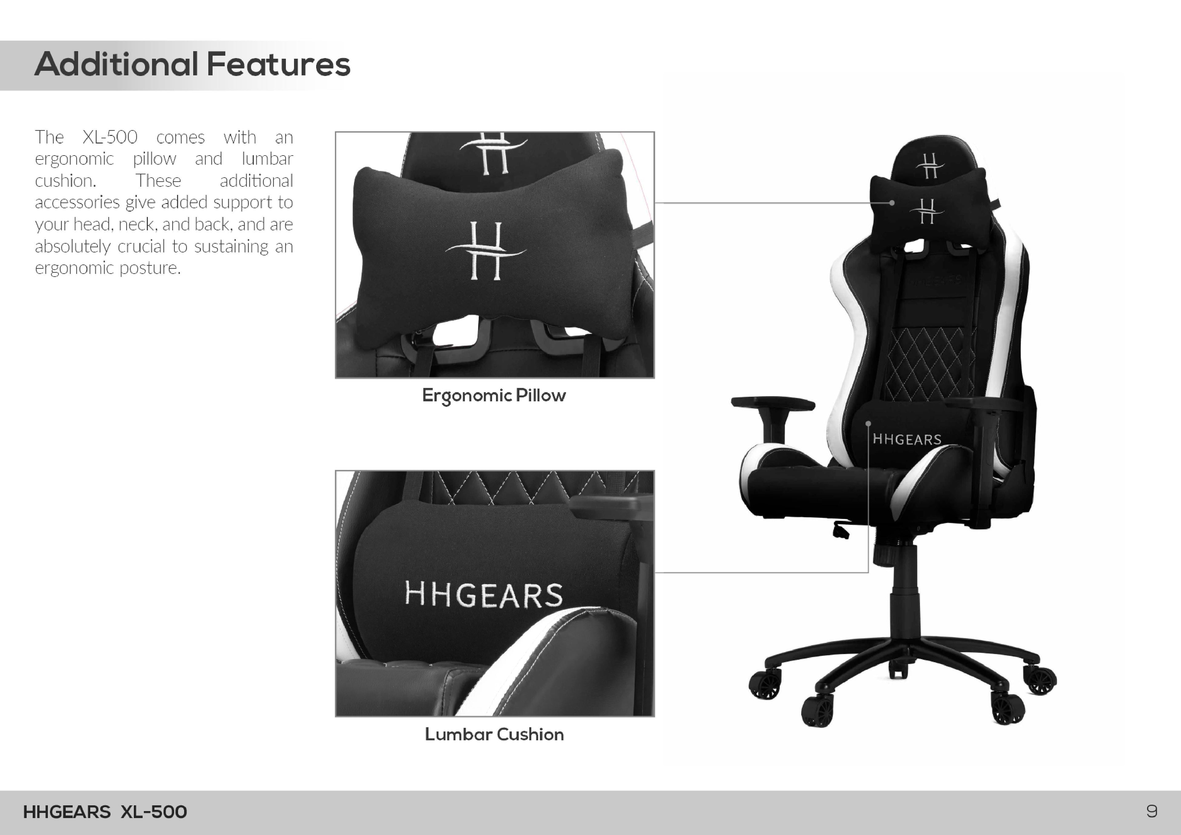 HHGears XL 500 Series Gaming Chair Black and Blue with Headrest/Lumbar Pillows