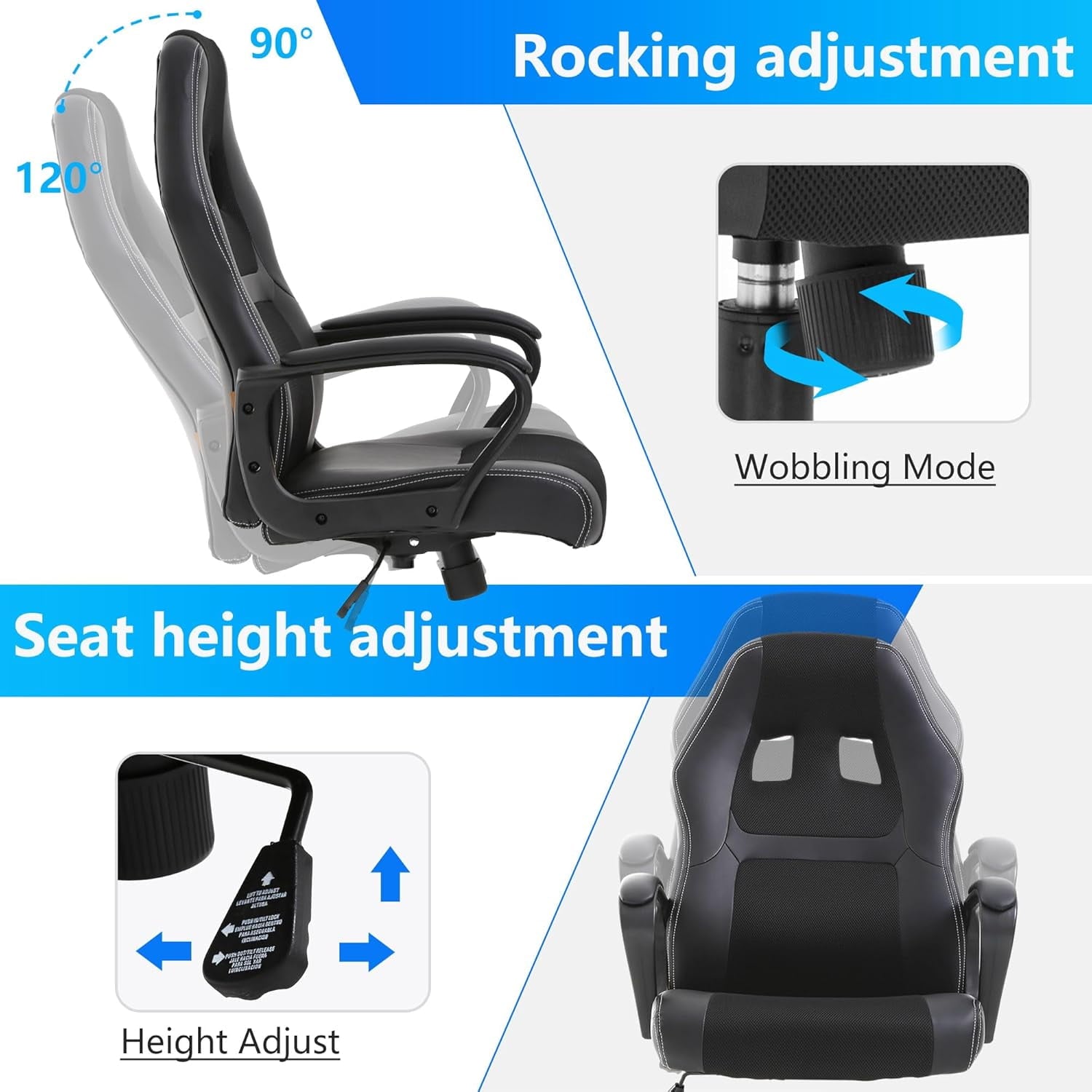 PayLessHere Black Gaming Chair - Ergonomic PU Leather w/Lumbar Support & Headrest