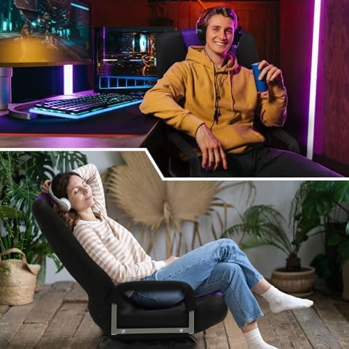 Swivel Gaming Chair Multipurpose Floor Gaming Chair for Playing Video Games, TV, Reading w/Armrest Lumbar Support & 6 Adjustable Postion Backrest for Adults & Kids,Purple