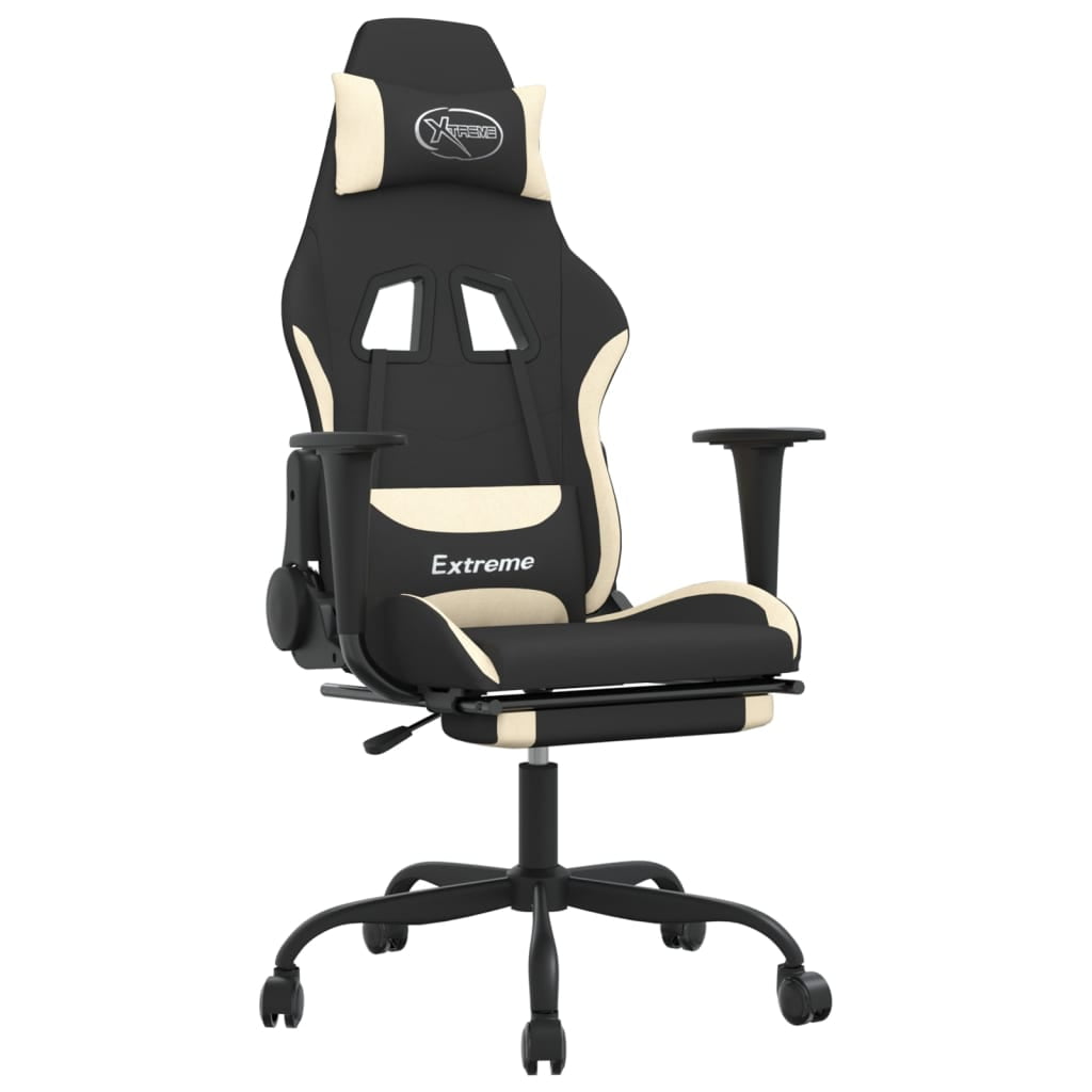 vidaXL Massage Gaming Chair with Footrest, Reclining, Height Adjustable, Swivel, Black & Cream