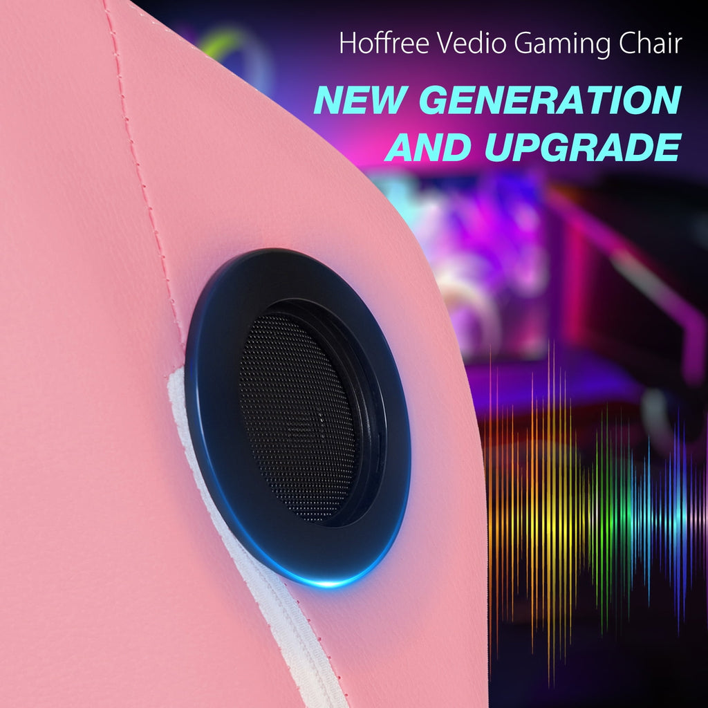 Hoffree Big and Tall Gaming Chair with Speakers Massage Office Chair Adjustable Lumbar Support Linkage Armrest for Home Office