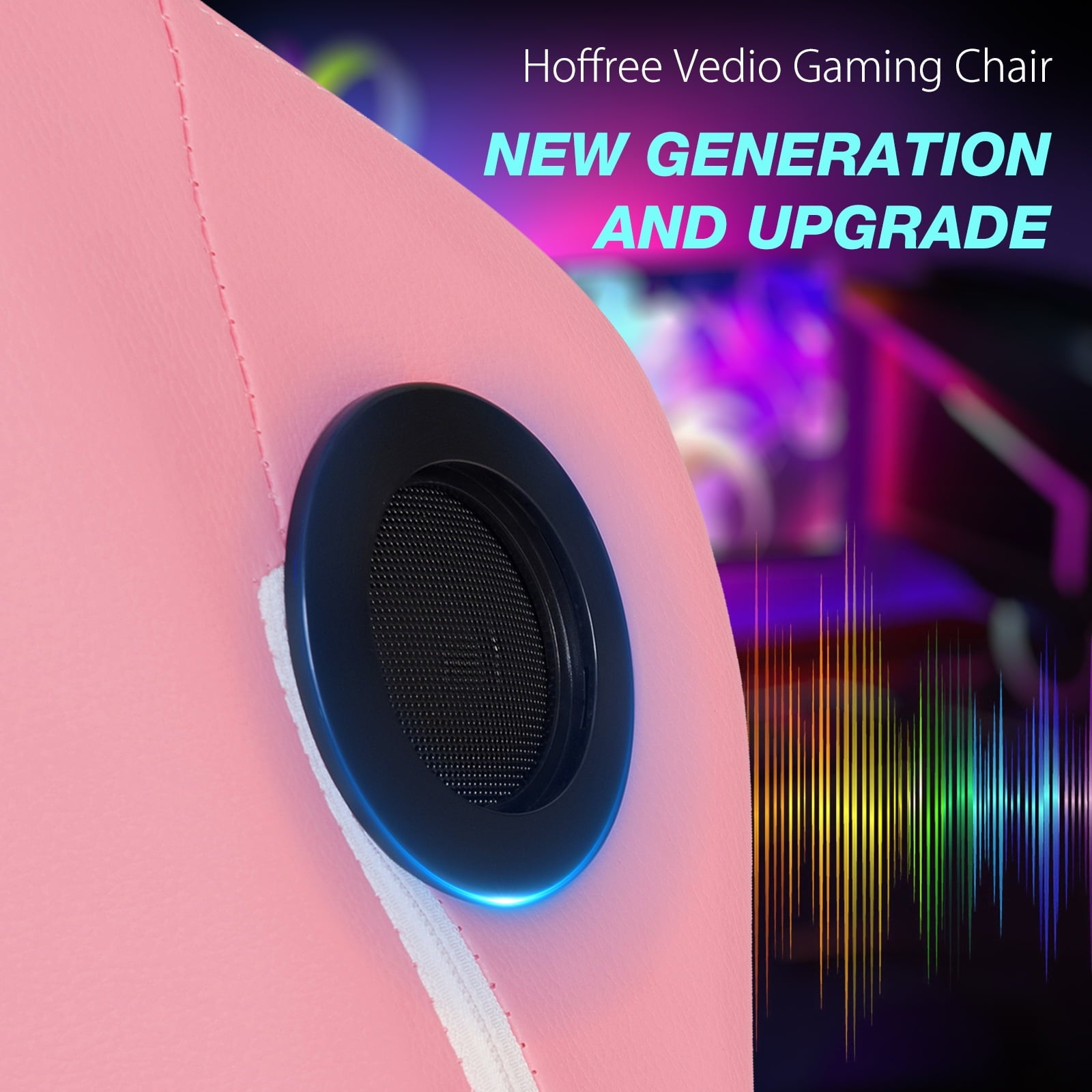 Hoffree Big and Tall Gaming Chair with Speakers Massage Office Chair Adjustable Lumbar Support Linkage Armrest for Home Office