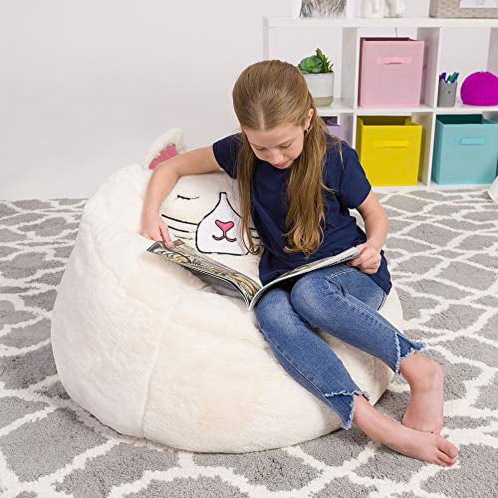 Posh Creations Cute Soft Bean Bag Chair for Kids, Furry, 2.5ft, Large, Animal - White Unicorn