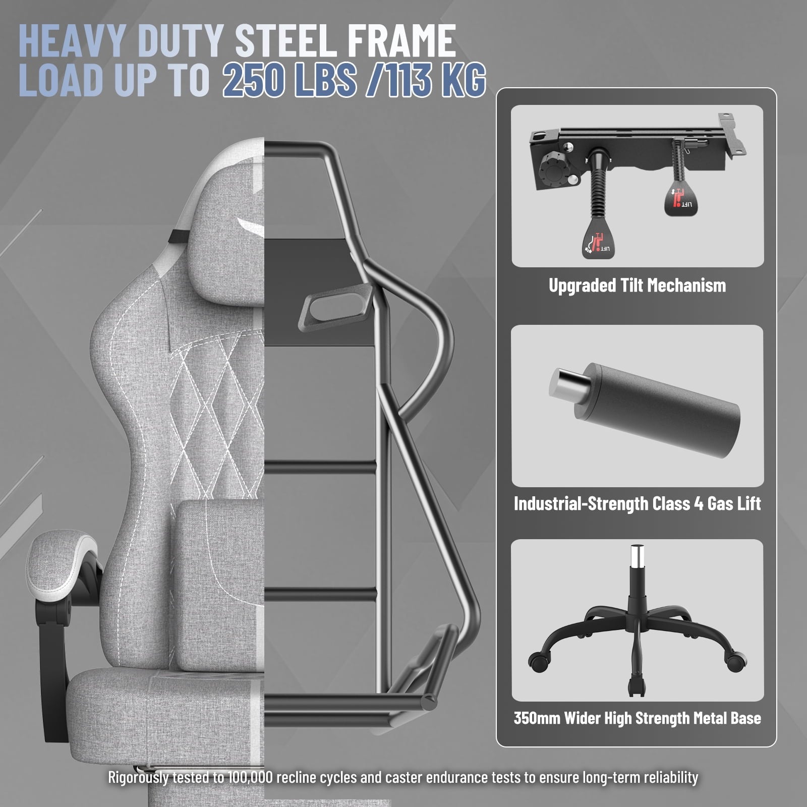 SOONTRANS Ergonomic Gaming Chair with Footrest, Adult Office Chair with Pocket Spring Cushion, Comfortable Gamer Game with Massage Lumbar Cushion Linen Fabric, Reclining Computer Chair, Grey & White