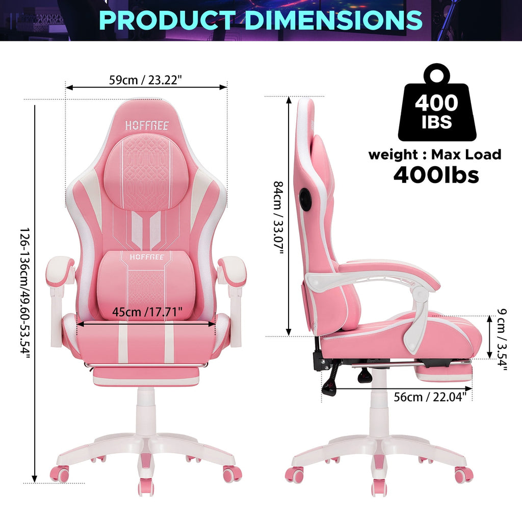 Hoffree Gaming Chair with Speakers High Duty Video Game Chairs with Footrest Plus Size Computer Gamer Chair with Massage Thickened Seat Cushion