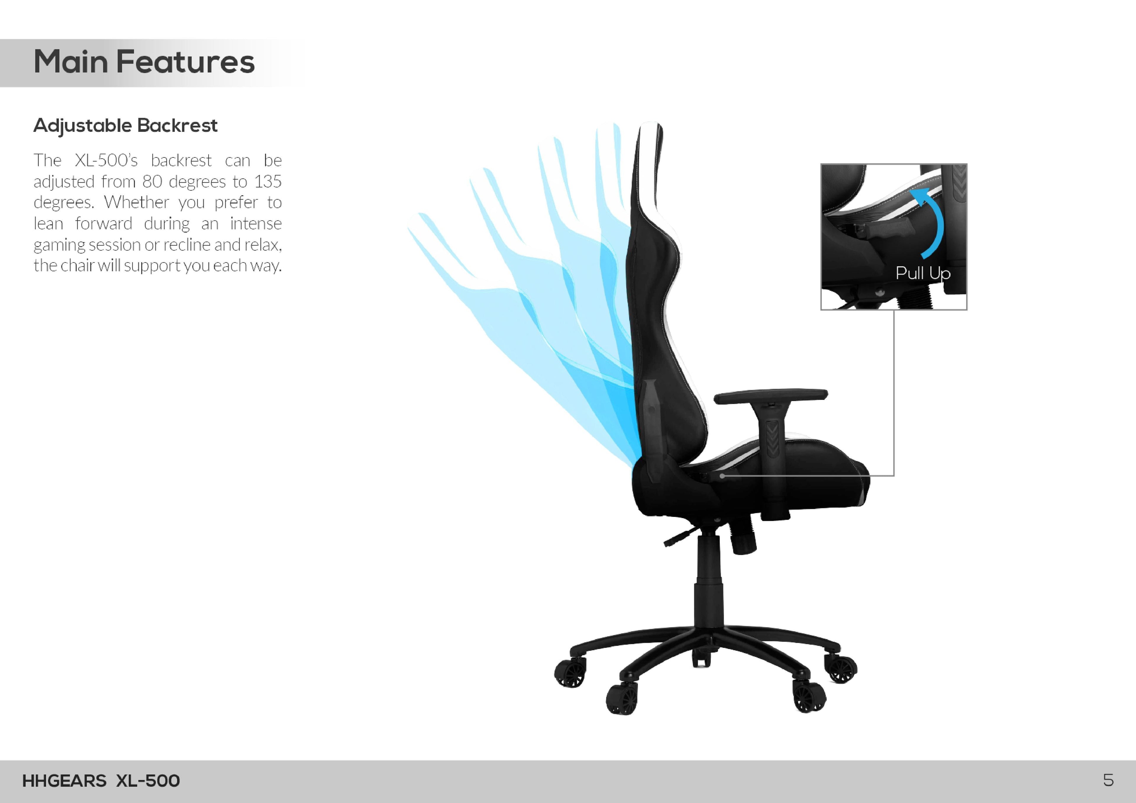 HHGears XL 500 Series Gaming Chair Black and Blue with Headrest/Lumbar Pillows