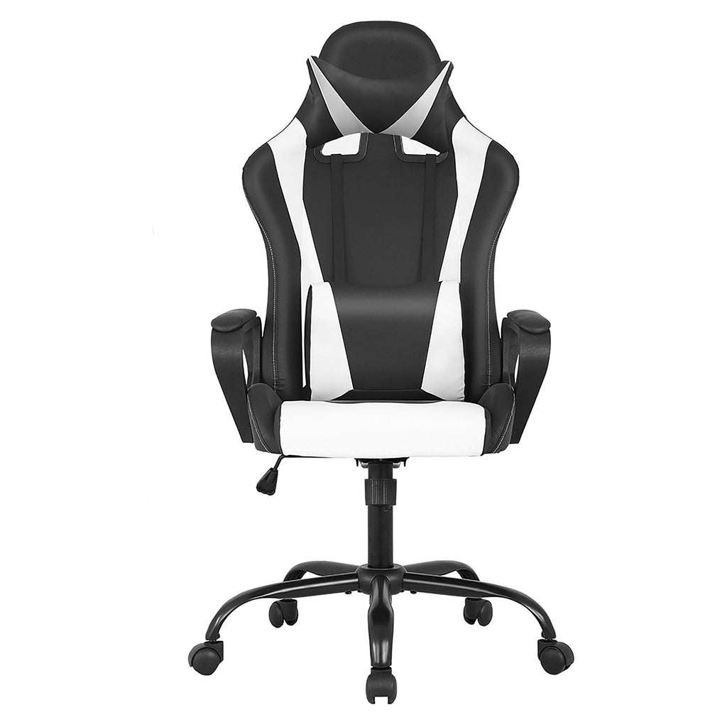 Furniture of America Igra Faux Leather Gaming Desk Chair in Black and White