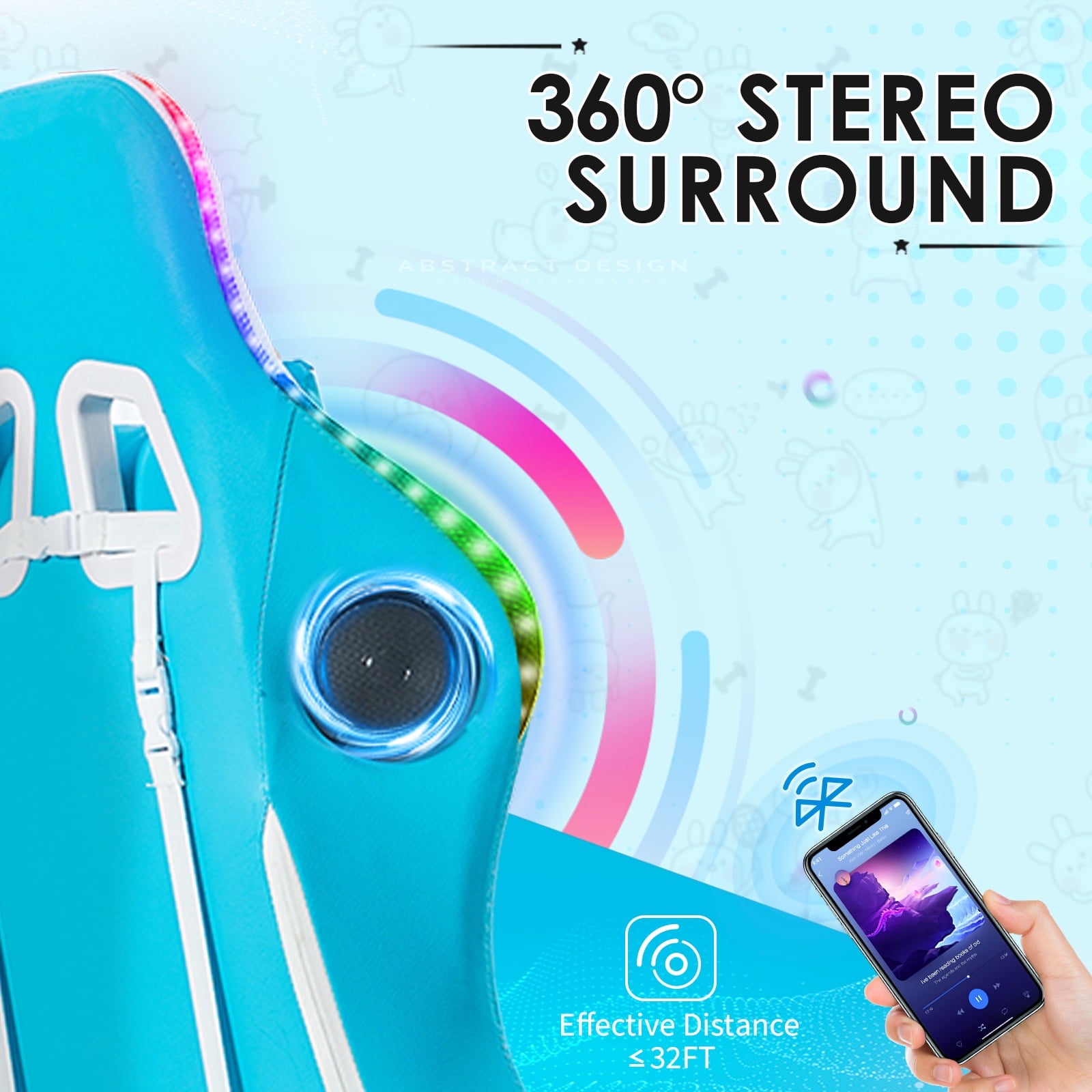 Hoffree Massage Gaming Chair with Bluetooth Speaker and RGB LED Lights, Ergonomic Video Game Chair High Back Swivel Office Recliner  Chair with Adjustable Footrest, Headrest and Lumbar Support