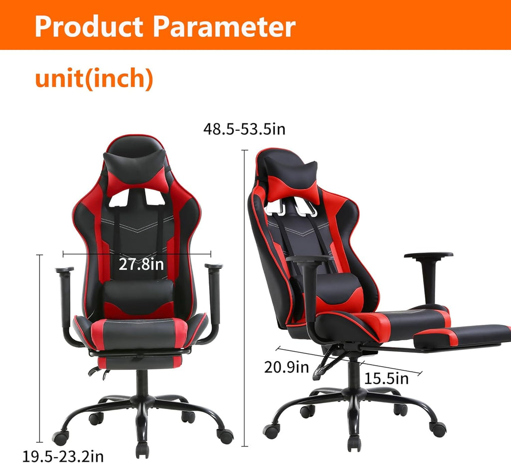PayLessHere Red Gaming Office Chair - Ergonomic PU Leather w/Lumbar Support & Footrest，Rolling Swivel