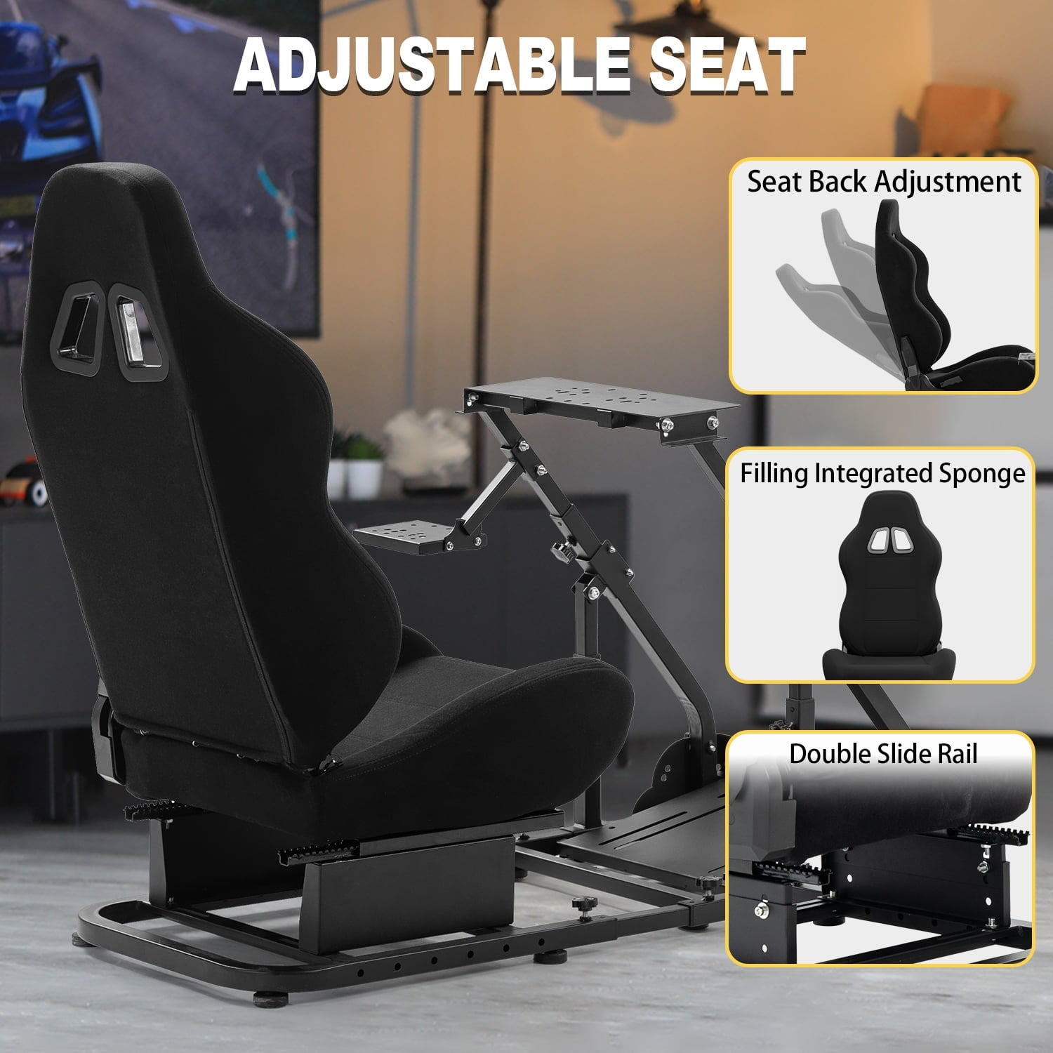 Marada Racing Cockpit with Seat Foldable Compatible with Logitech G25 G27 G29 G920 Thrustmaster T80 T150