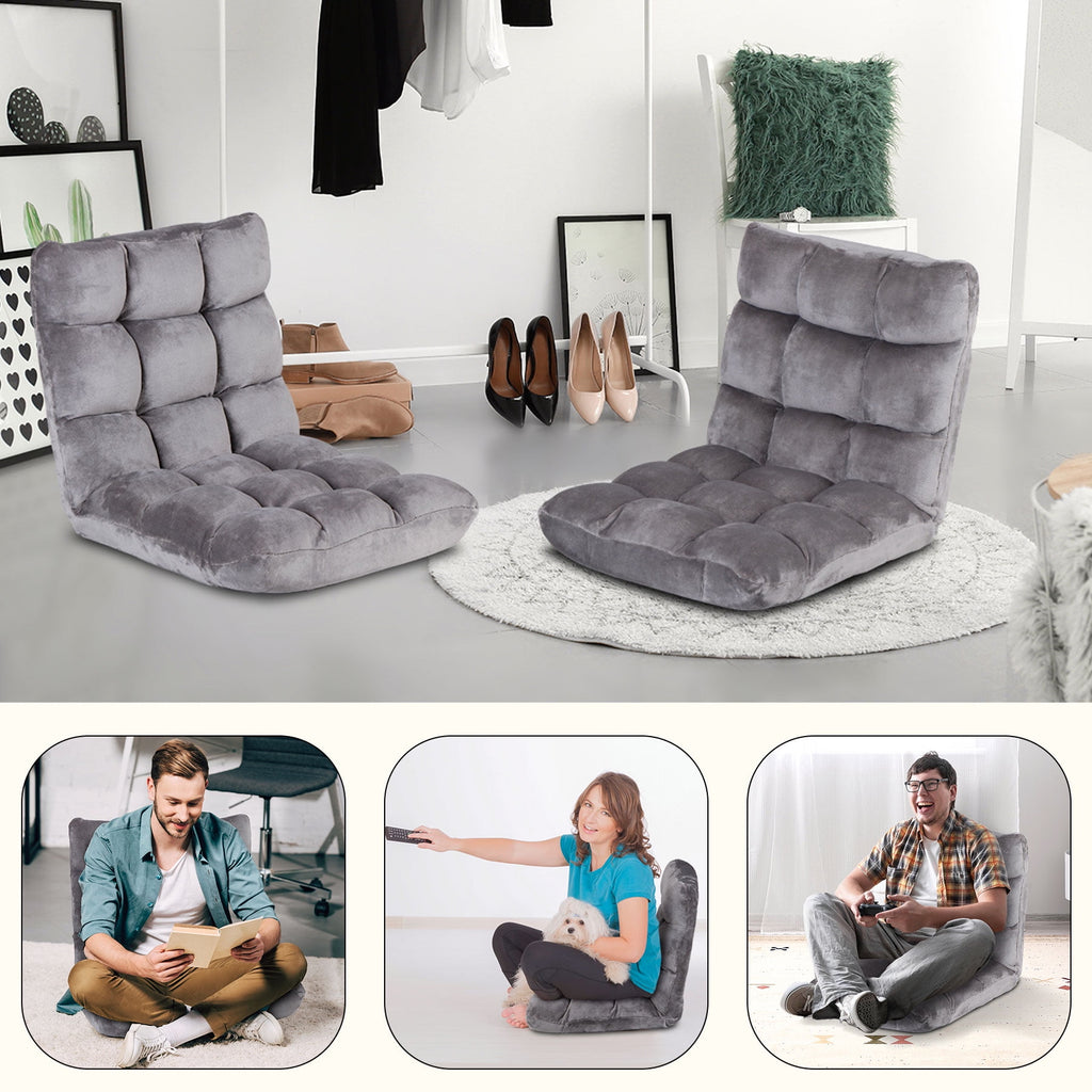 HomGarden 14-Position Adjustable Floor Chair Padded Folding Gaming Sofa Chair Grey 18.5”W x 19.3”D x 18”H