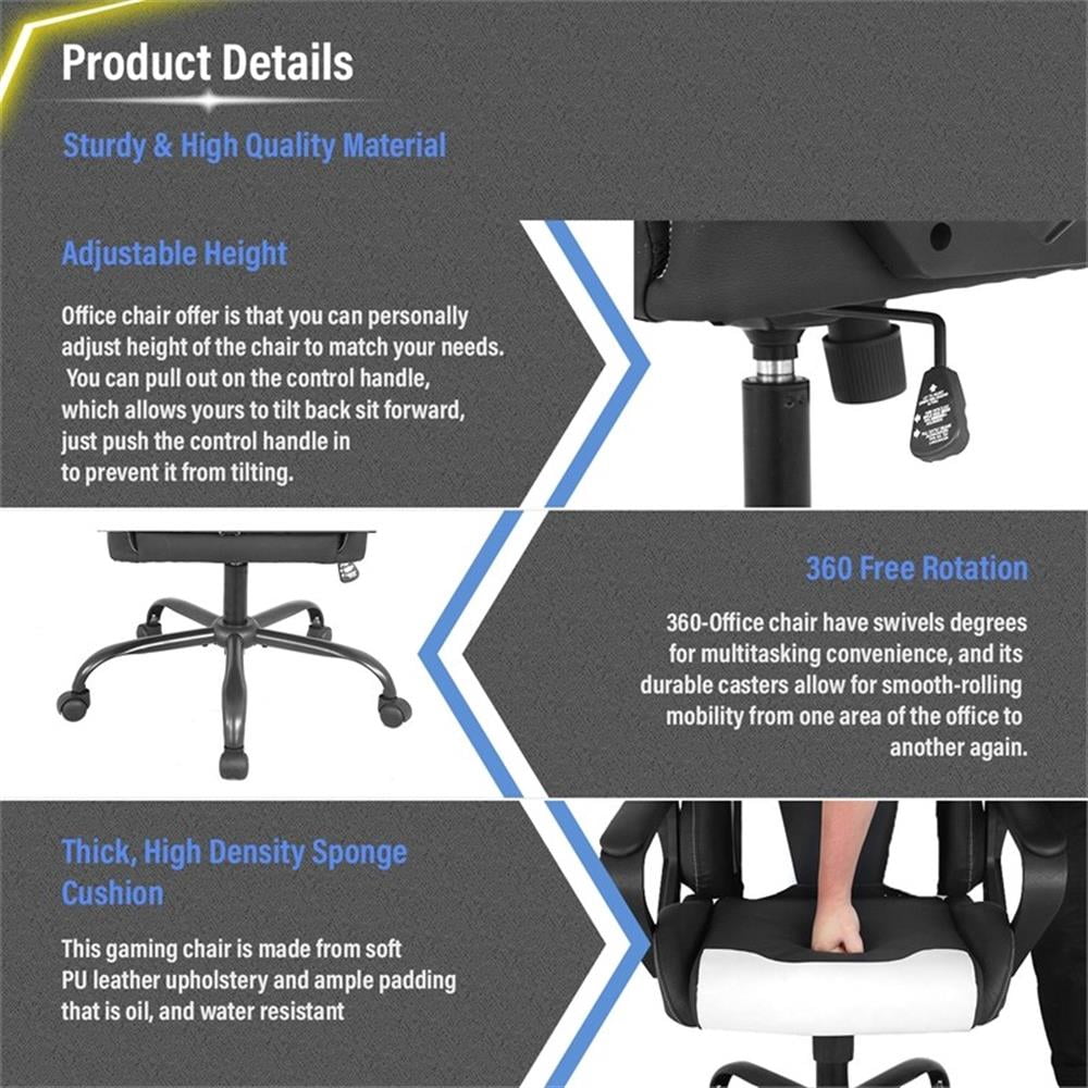 Furniture of America Igra Faux Leather Gaming Desk Chair in Black and White