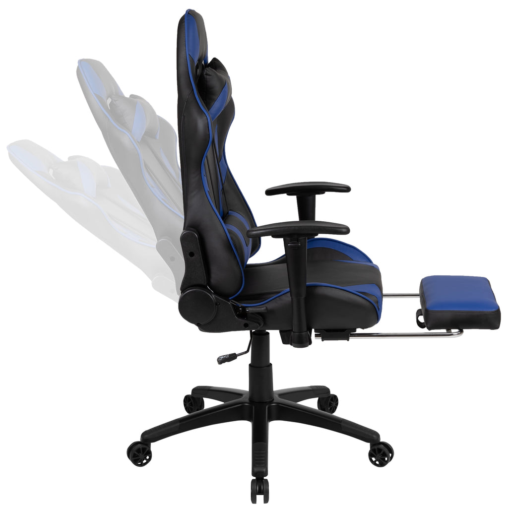 Flash Furniture Optis Black Gaming Desk with Cup Holder/Headphone Hook and Monitor/Smartphone Stand & Blue Reclining Gaming Chair with Footrest