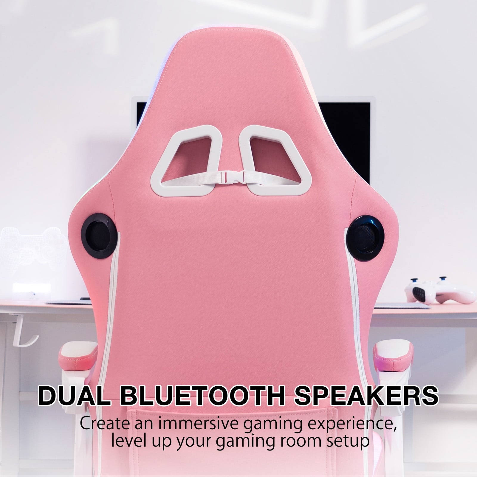 Hoffree Gaming Chair with Speakers High Duty Video Game Chairs with Footrest Plus Size Computer Gamer Chair with Massage Thickened Seat Cushion